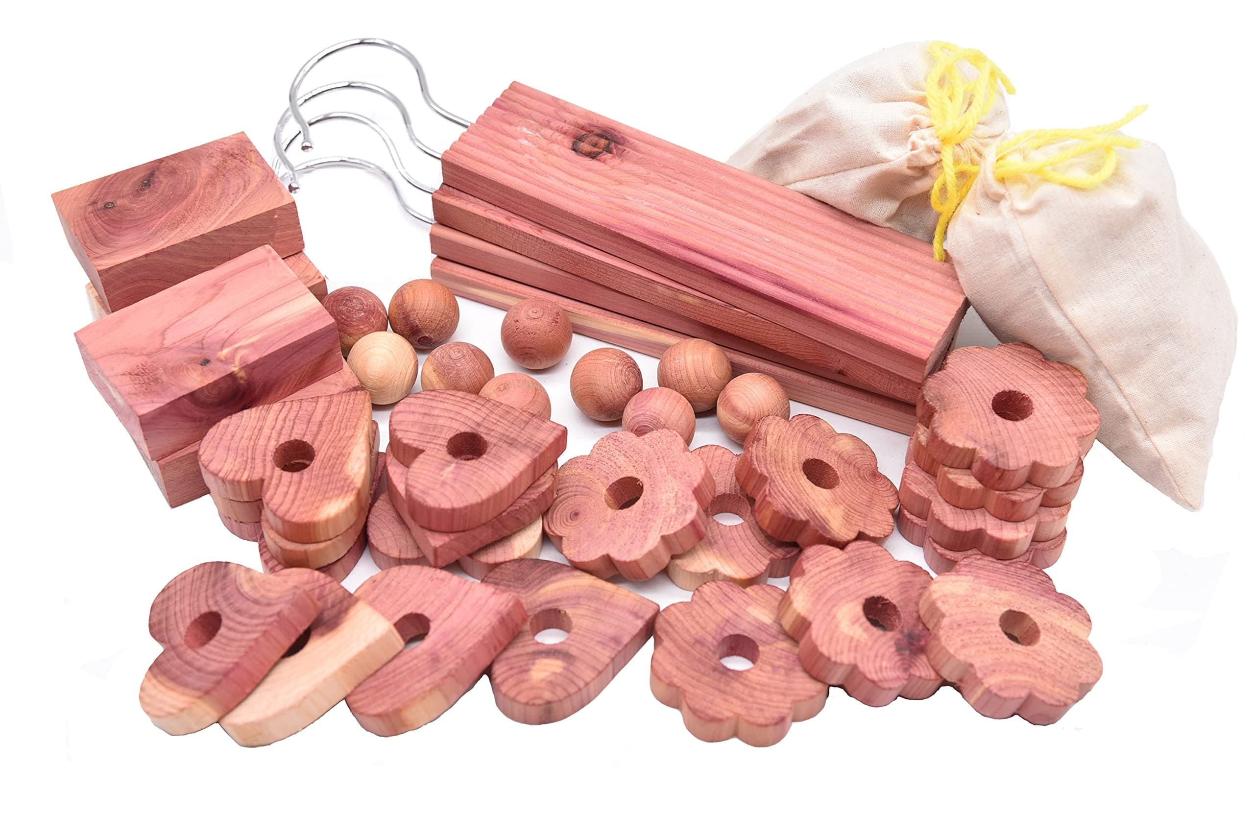 WahdawnFresh Aromatic Cedar Wood Blocks for Clothes Storage, Natural Red Cedar Value of Balls Hangers Rings Planks and Chips Sachets (40 Items)