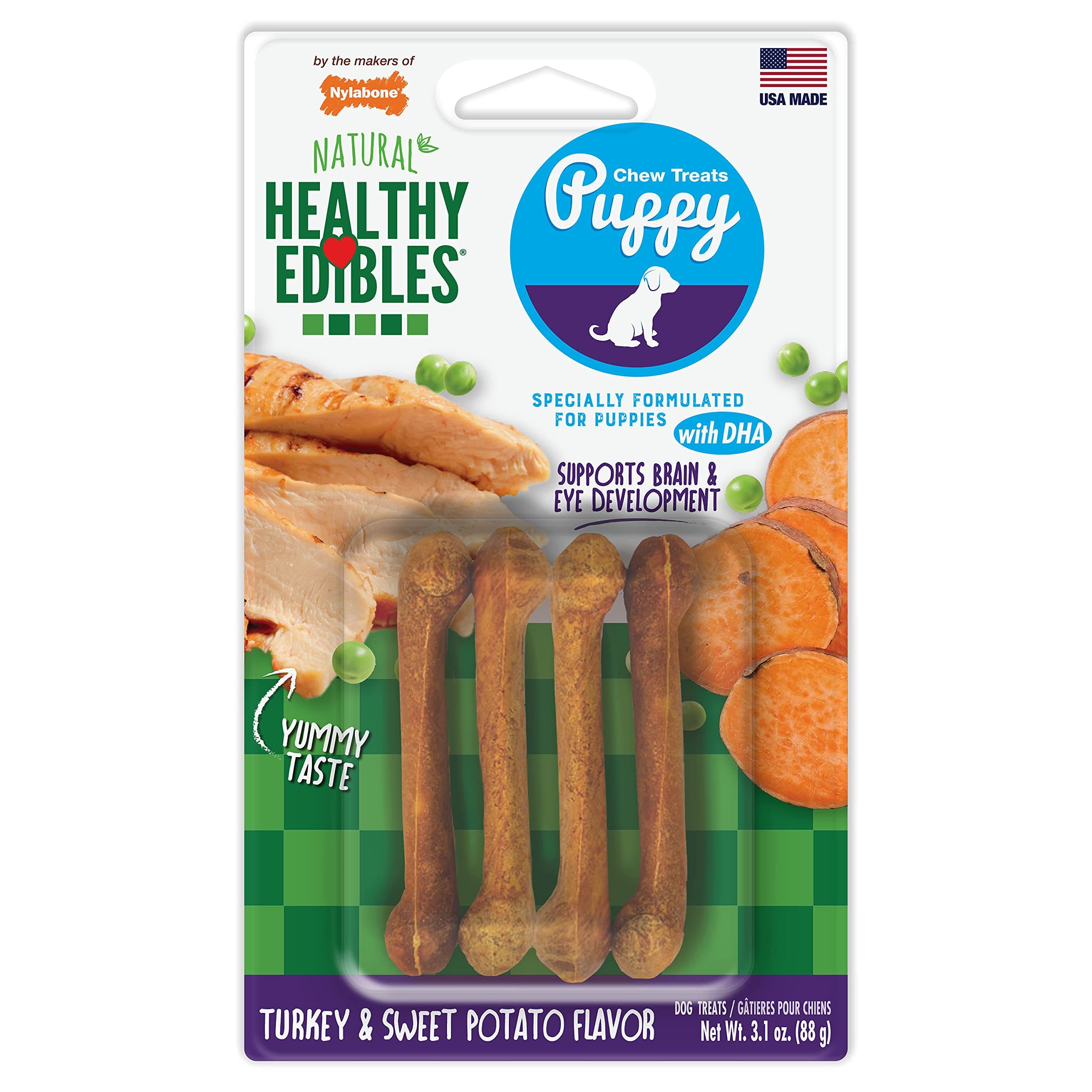 Nylabone Puppy Edibles Sweet Potato & Turkey Petite 4pk