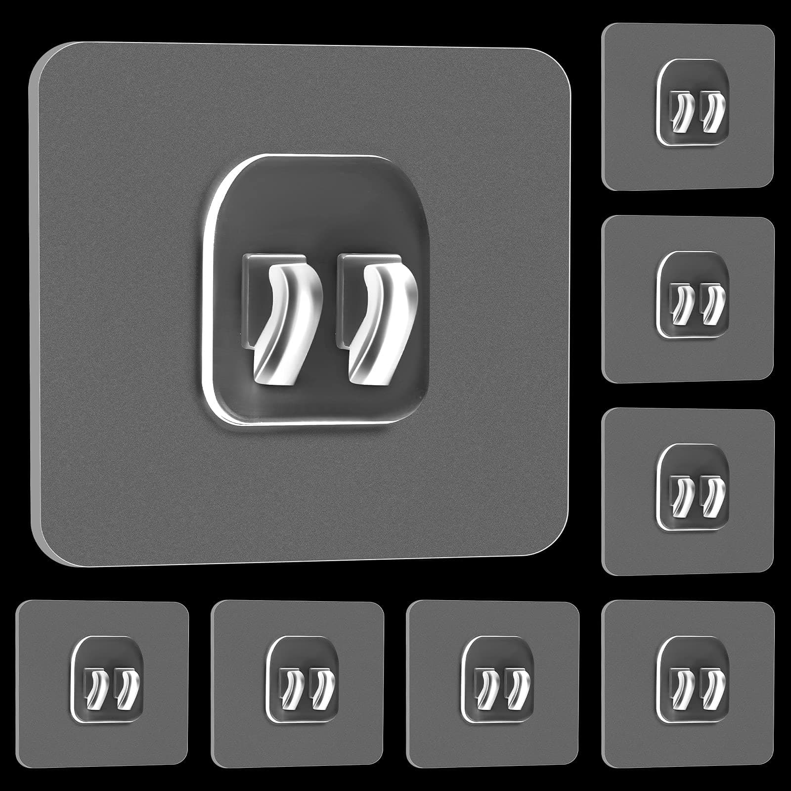 Jetec 8 Pieces Bathroom Shelf Adhesive Hooks Sticker Strong Hooks for Shower Caddy Basket Double Claw Wall Sticker for Kitchen Bathroom(7 x 7 cm)