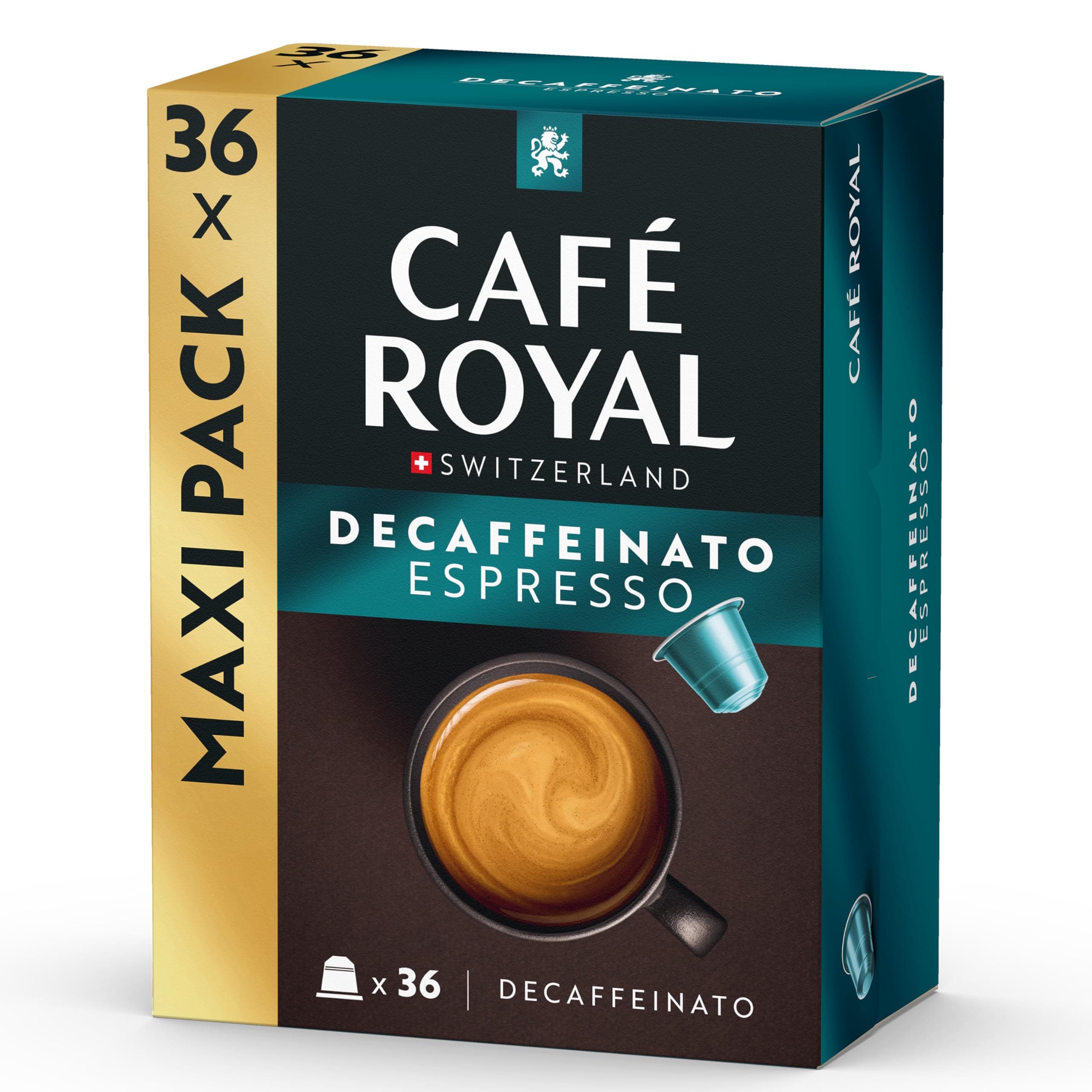 Espresso Decaffeinato - Nespresso(R) Compatible Coffee Capsules, 100% Arabica, Intensity 6/12, Rainforest Alliance, Decaffeinated, 36 Capsules
