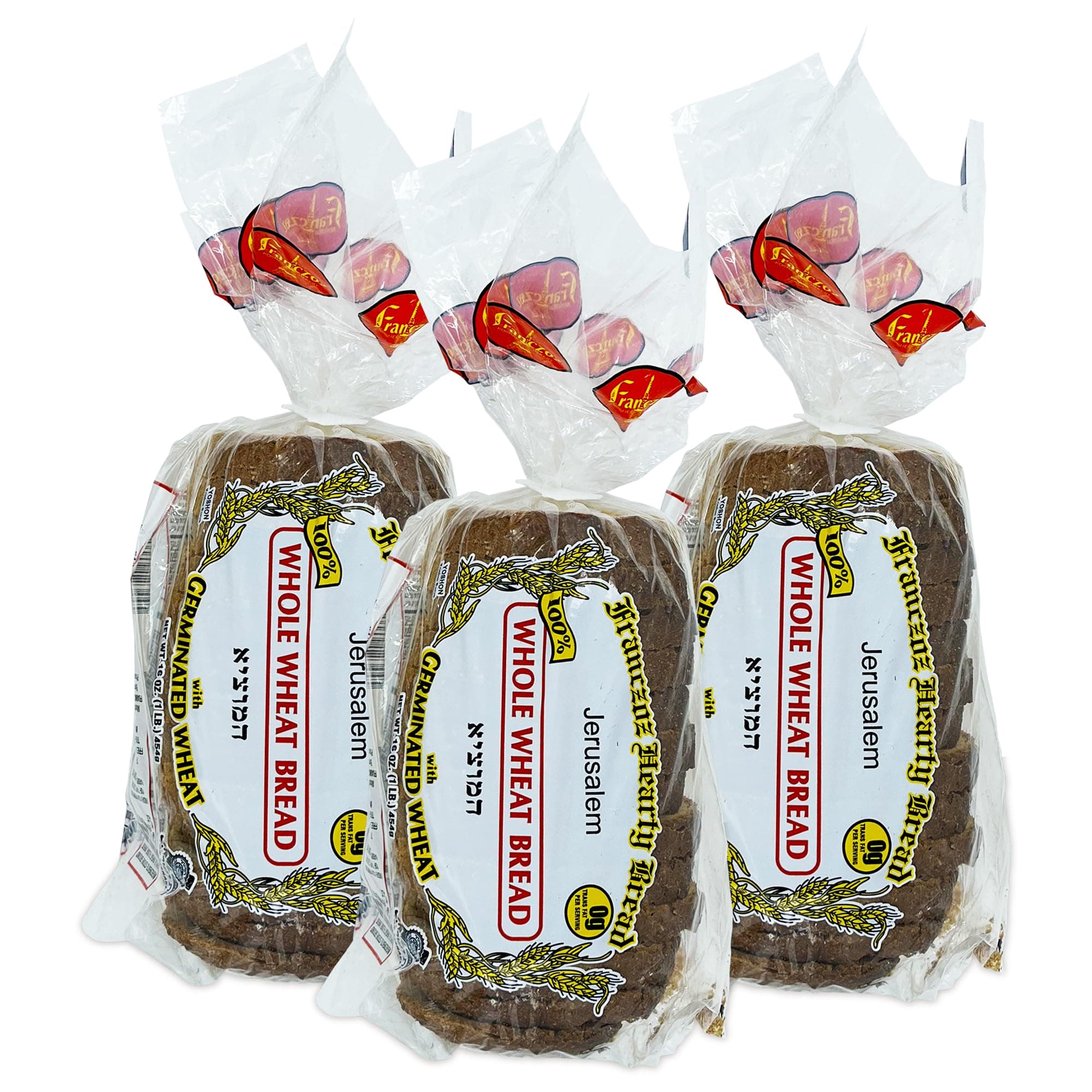 Franczoz Kosher Bakery Franczoz 100% Whole Wheat Bread. All Natural. Made with Stone-Ground Whole-wheat flour and Organically grown Germinated wheat. Net WT. 16Oz (1LB) Per Loaf. 3 Pack…