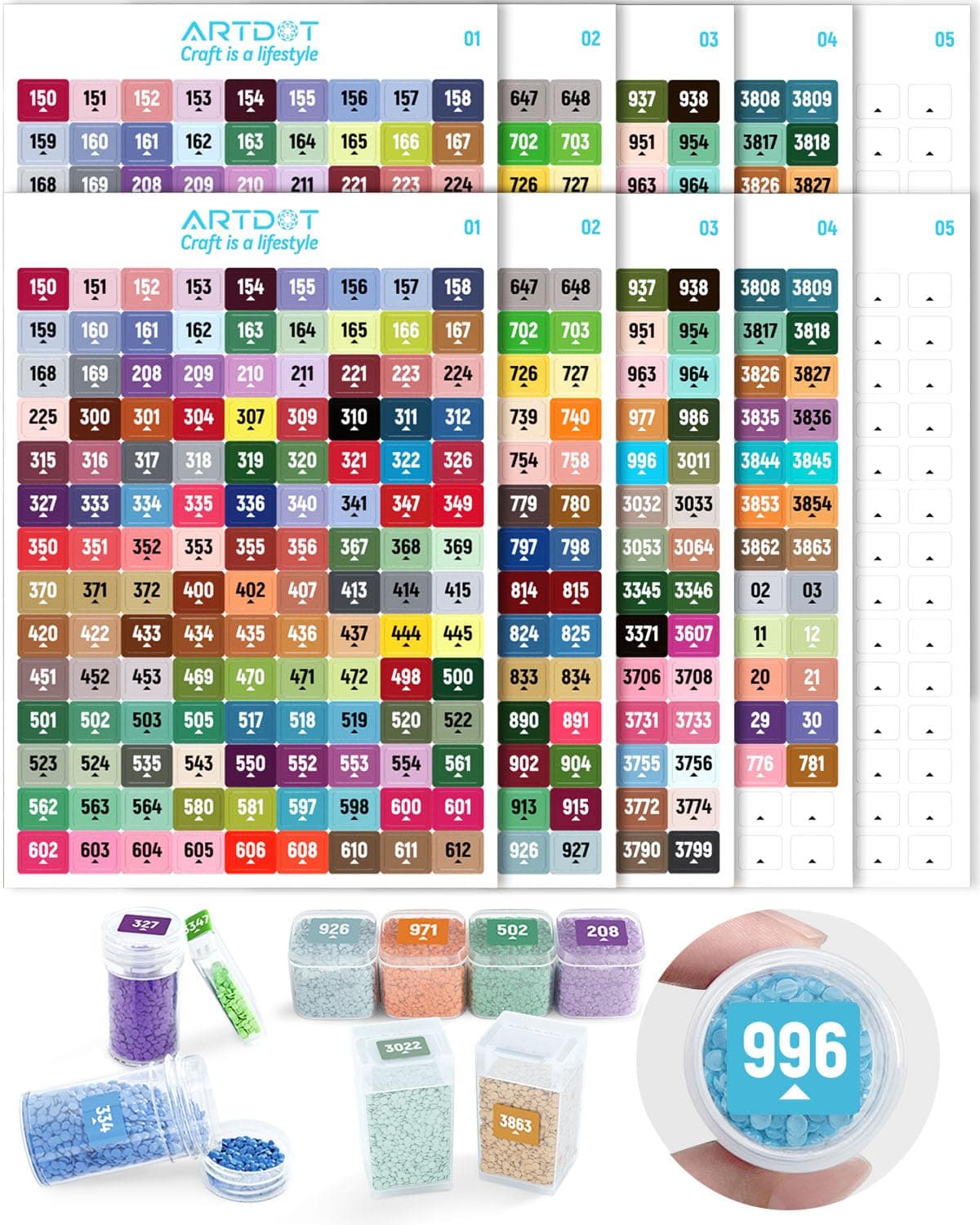 ARTDOT 2 Set Label Stickers for Diamond Art Storage Kits for Adults, 489 Colours Stickers Matched with Actual Embroidery Floss as Diamond Painting Accessories and Cross Stitch Supplies