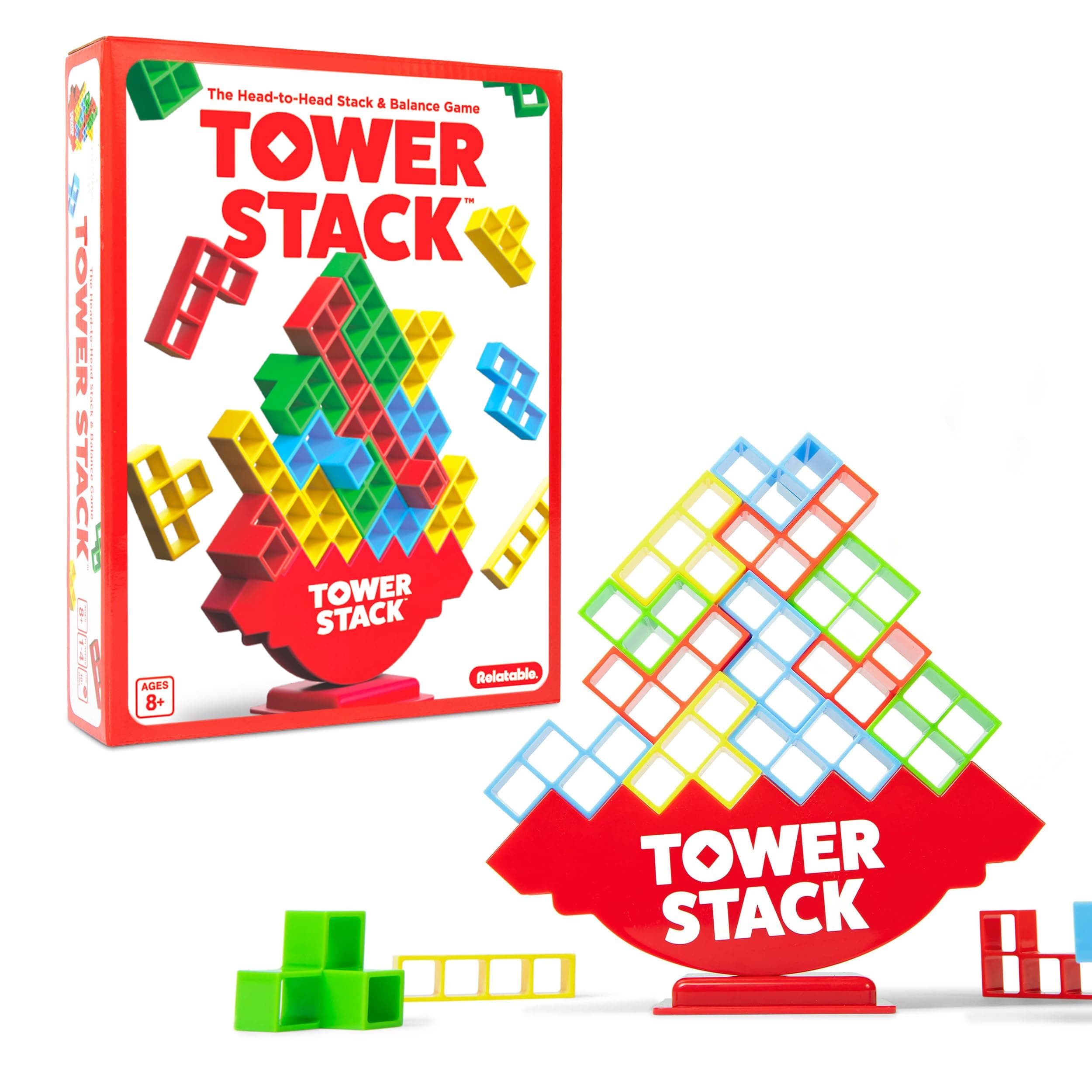 Tower Stack by Relatable, Exciting Tower Game for Kids & Adults Family Game Night, Fun Stacking and Building Toys, Includes 36 Cards, 24 Blocks, 1 Tower Body, 1 Tower Stand, and Instructions