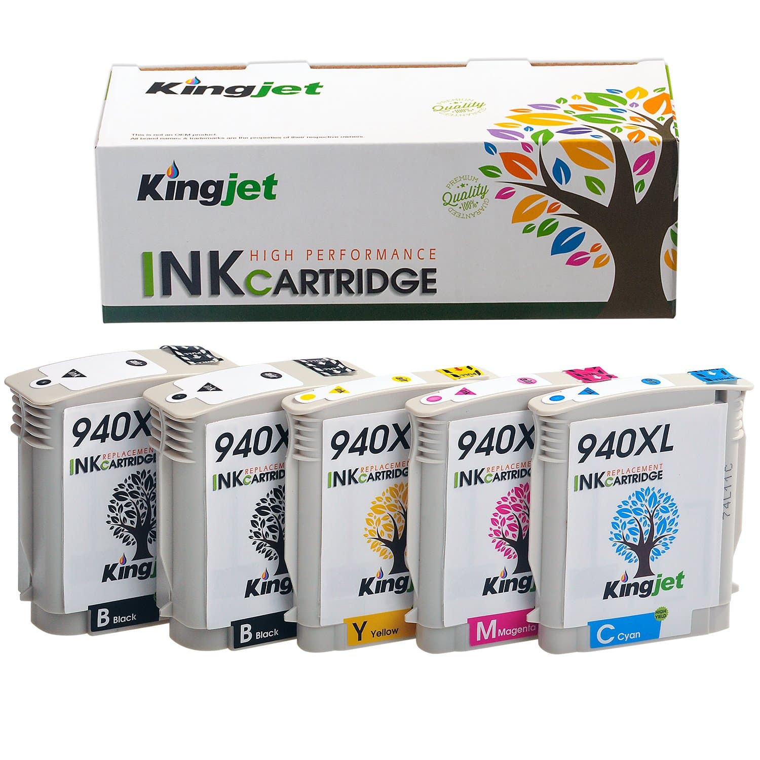 Kingjet Remanufactured Ink Cartridge Replacement for 940, 940XL Work with Officejet Pro 8000, 8500, 8500a Series Printers, 5Pack(2BK 1C 1M 1Y)