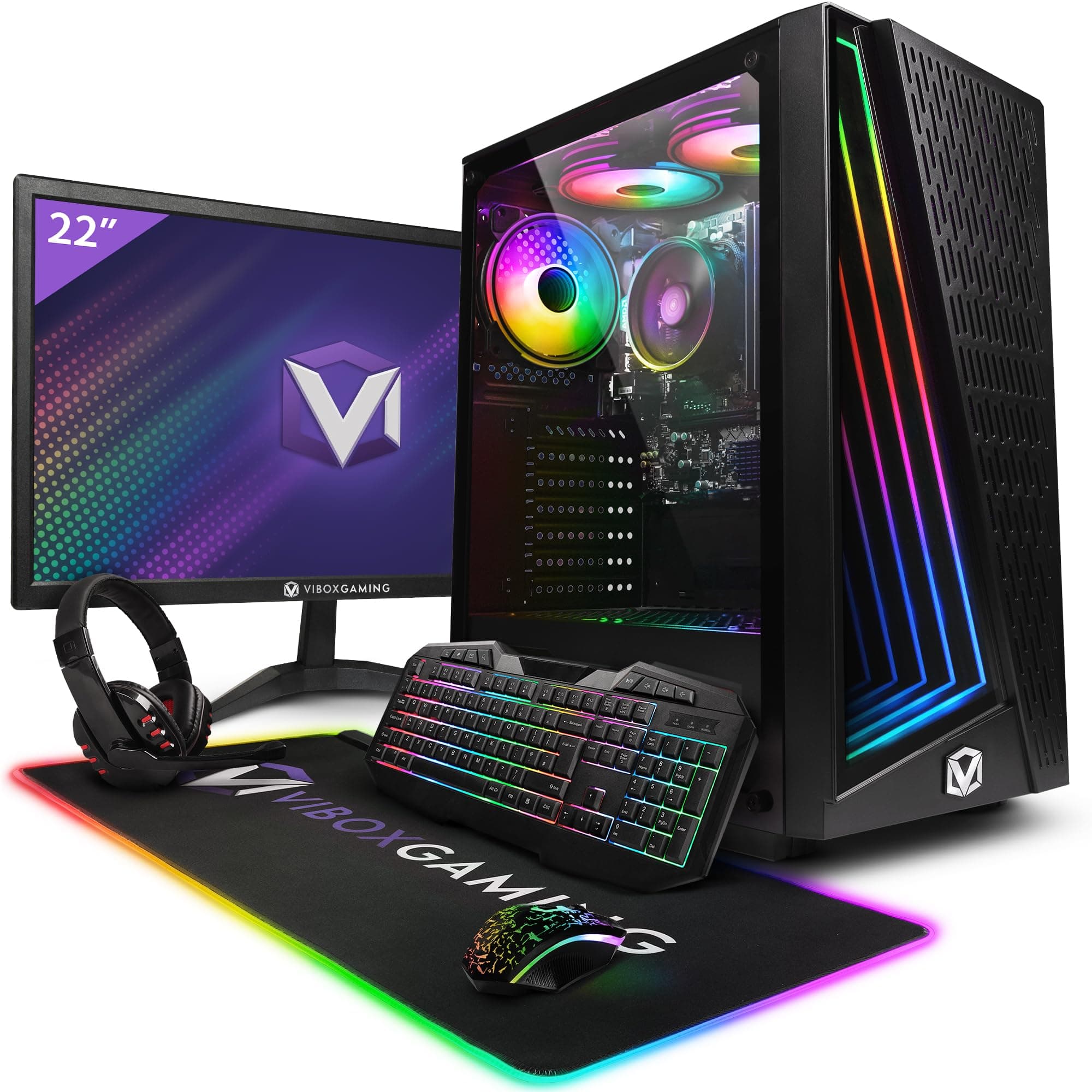 Vibox I-6 Gaming PC - Monitor Bundle - Quad Core Intel i3 10100F Processor - Nvidia GT 1030 Graphics Card - 8GB RAM - 1TB NVMe M.2 SSD - Windows 11 - WiFi
