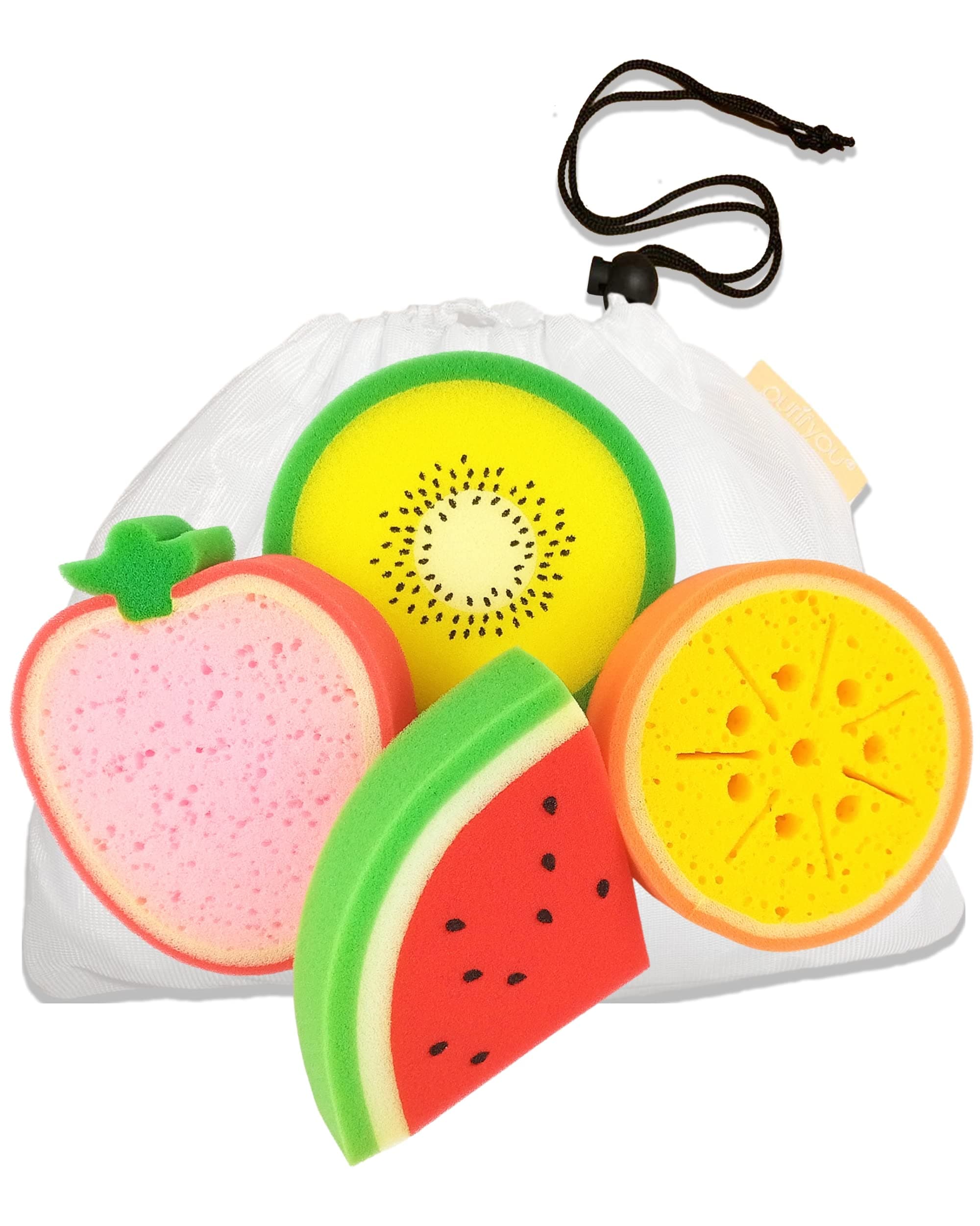 purifyou Bath Sponges for Kids – Set of 4 Extra Large Soft Bath Loofahs, Gentle Exfoliating Shower Scrubbies, Fun Animal-Shaped Body Wash Sponge for Toddlers, Boys & Girls, Baby Bath Toy Accessory