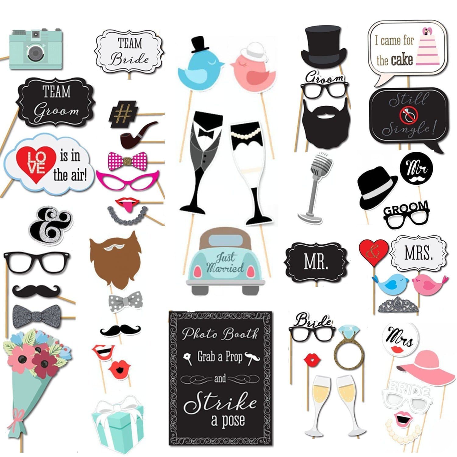 ZNME66 53 Photo Props & Photo Accessories Wedding On A Stick Masks Moustache Glasses Frame Hen Party