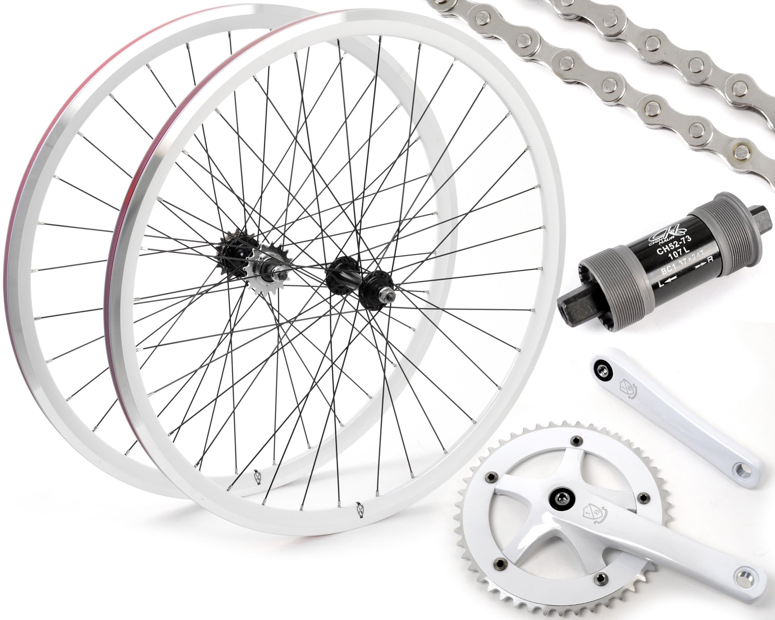 EighthInch Fixed Gear/Single Speed Conversion Kit 700c Wheelset Cranks // White