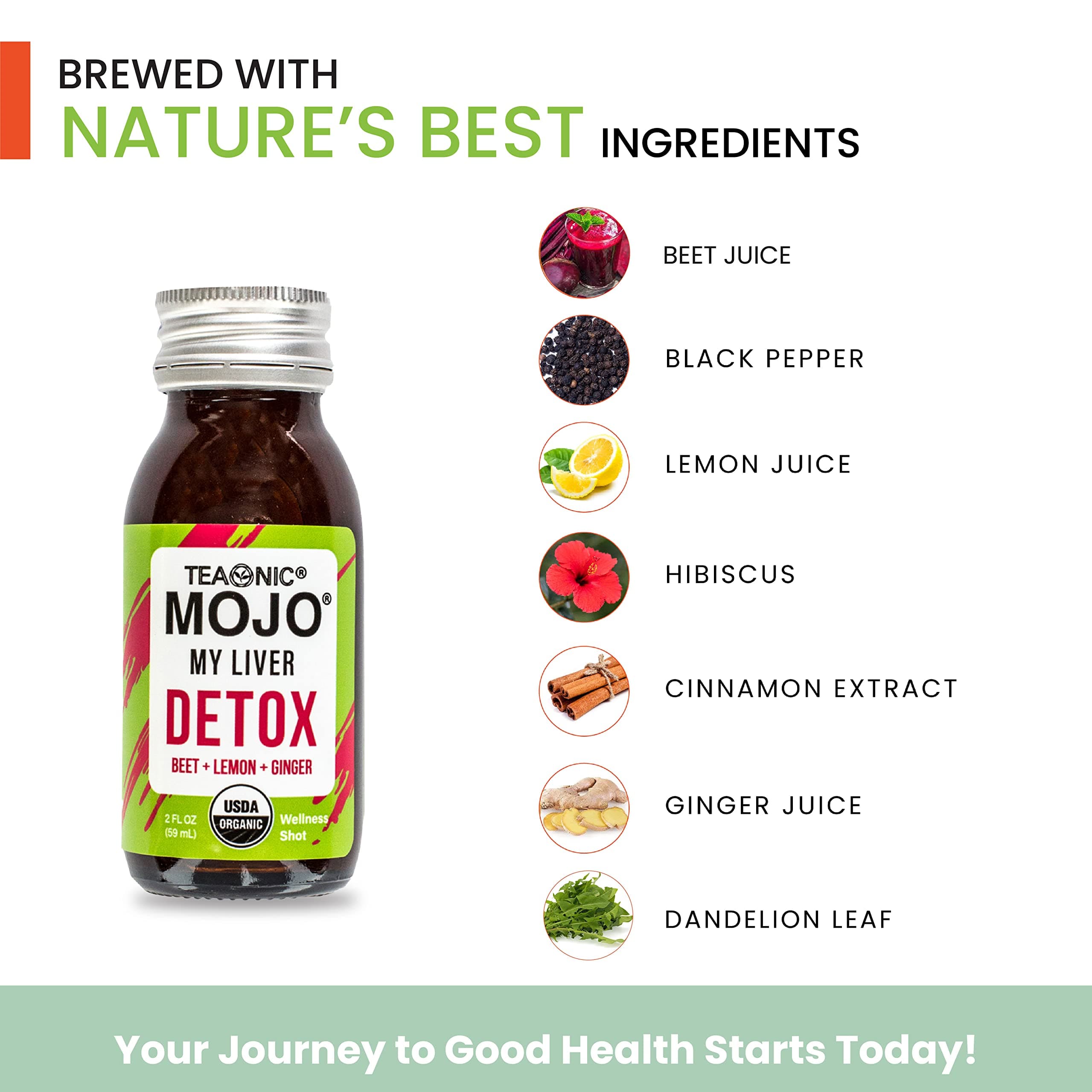 TEAONIC My Adrenal Mojo: Relax, Herbal Detox Juice With Ginger Root, Tart Cherry