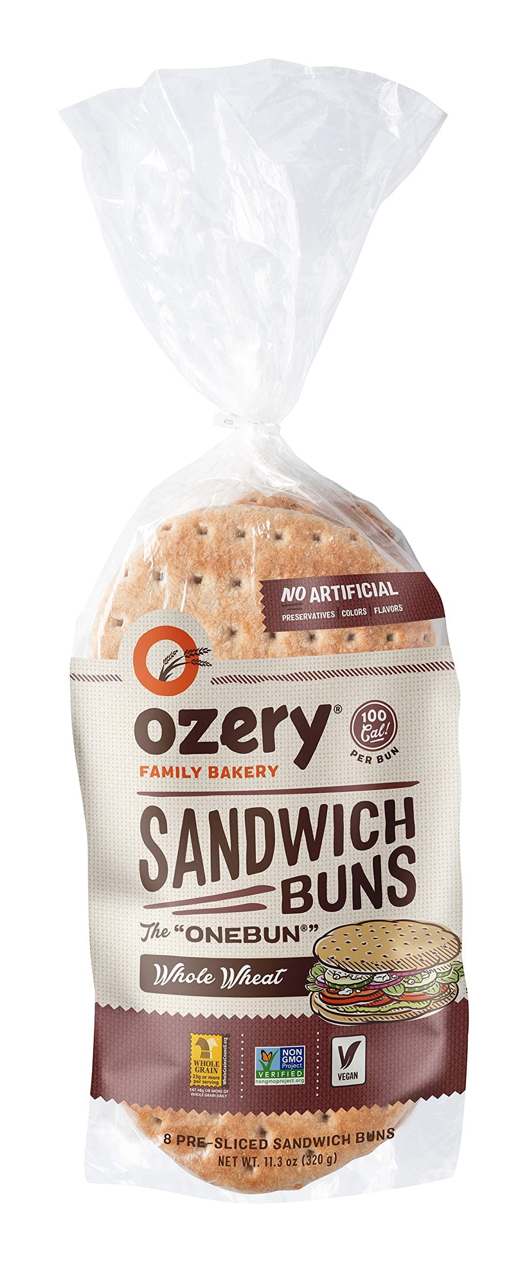 Ozery Bakery Whole Wheat 100 Calorie OneBun, 8-Count Bag, 6-Pack