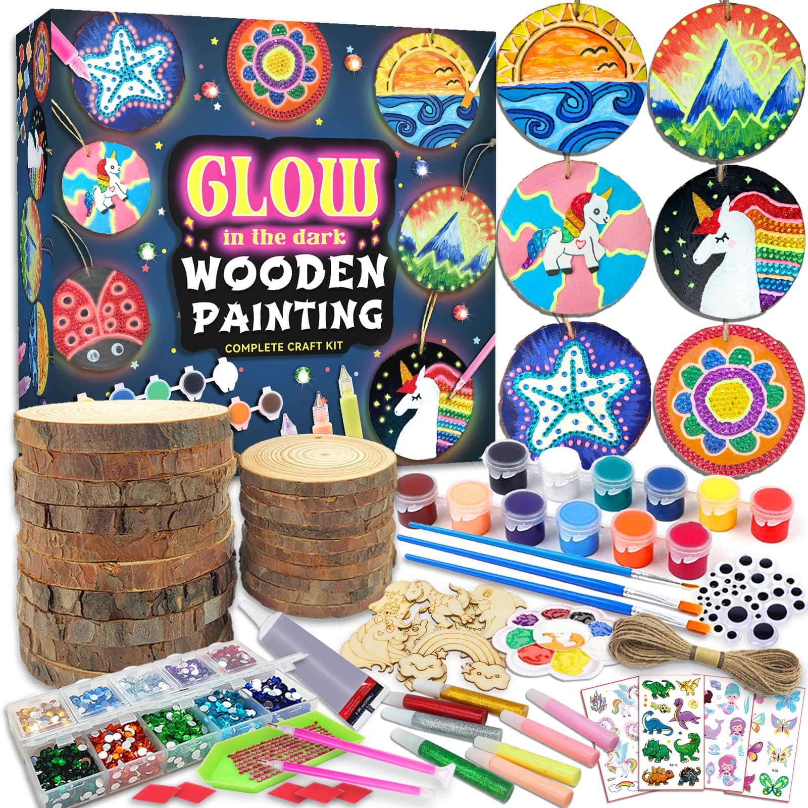 klmars Kids Wooden Painting Kit-Glow in The Dark-Arts & Crafts Gifts for Boys Girls Ages 5-12-Craft Activities Kits - Creative Art Toys for 5, 6, 7, 8, 9, 10, 11 & 12 Year Old Kids