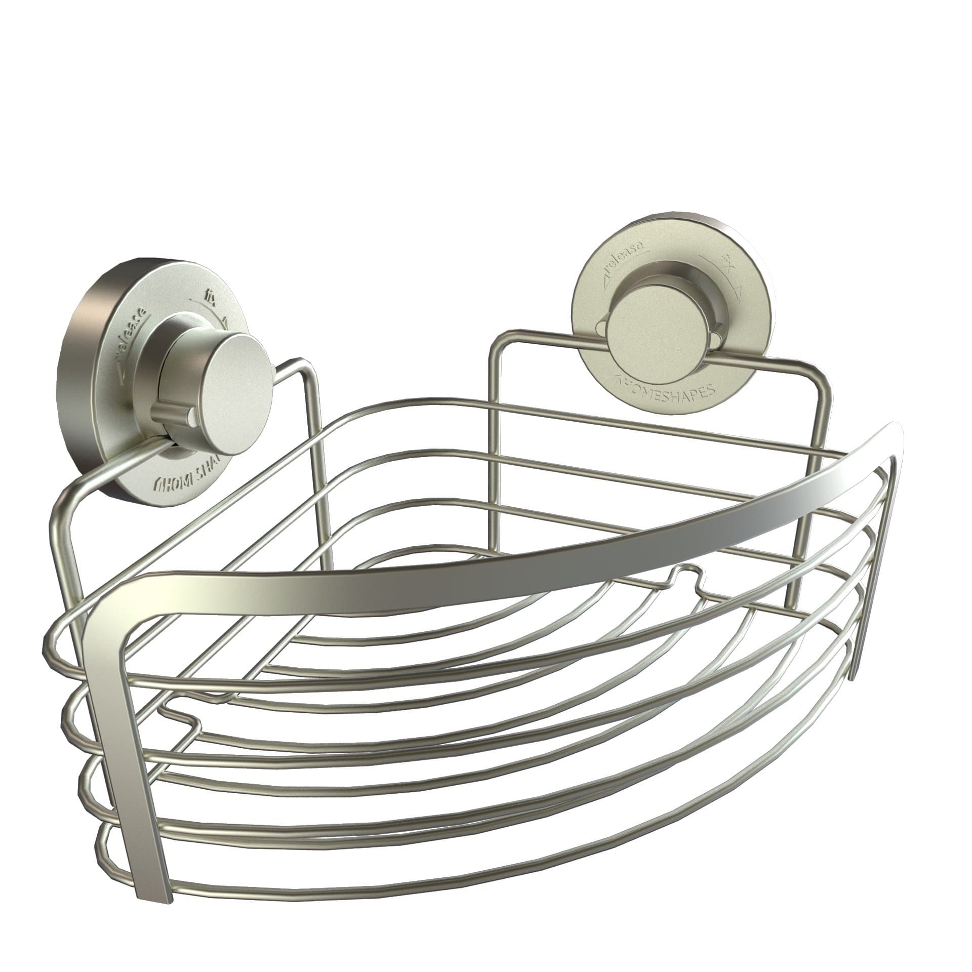 HomeShapes Max-Hold Suction Cup Corner Shower Basket, Satin Nickel