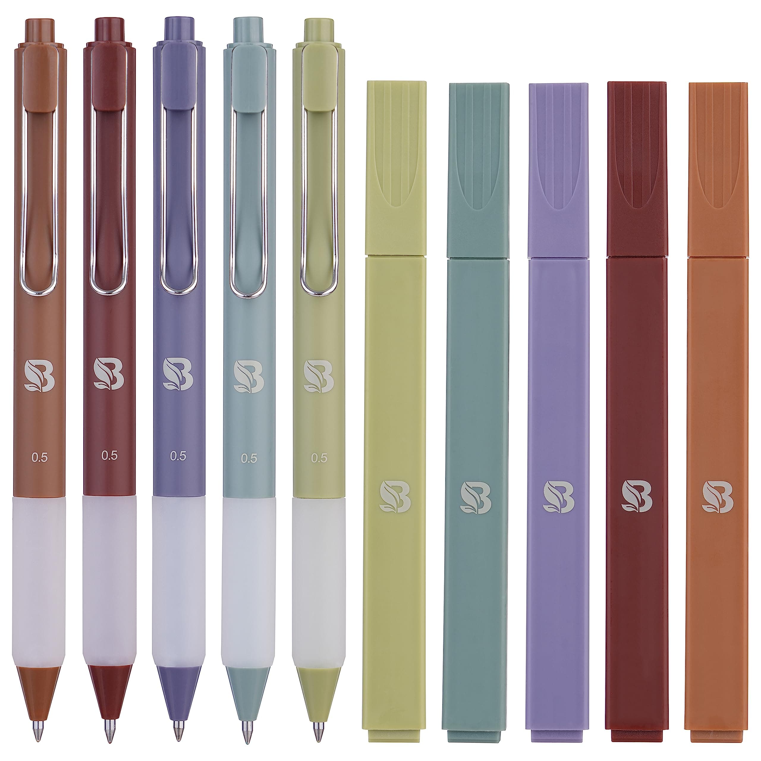 BLIEVE Aesthetic Highlighters and Gel Pens And Soft Tip, No Bleed Dry Fast Easy to Hold, for Bible Journaling Planner Notes School Office Supplies (Earthy)