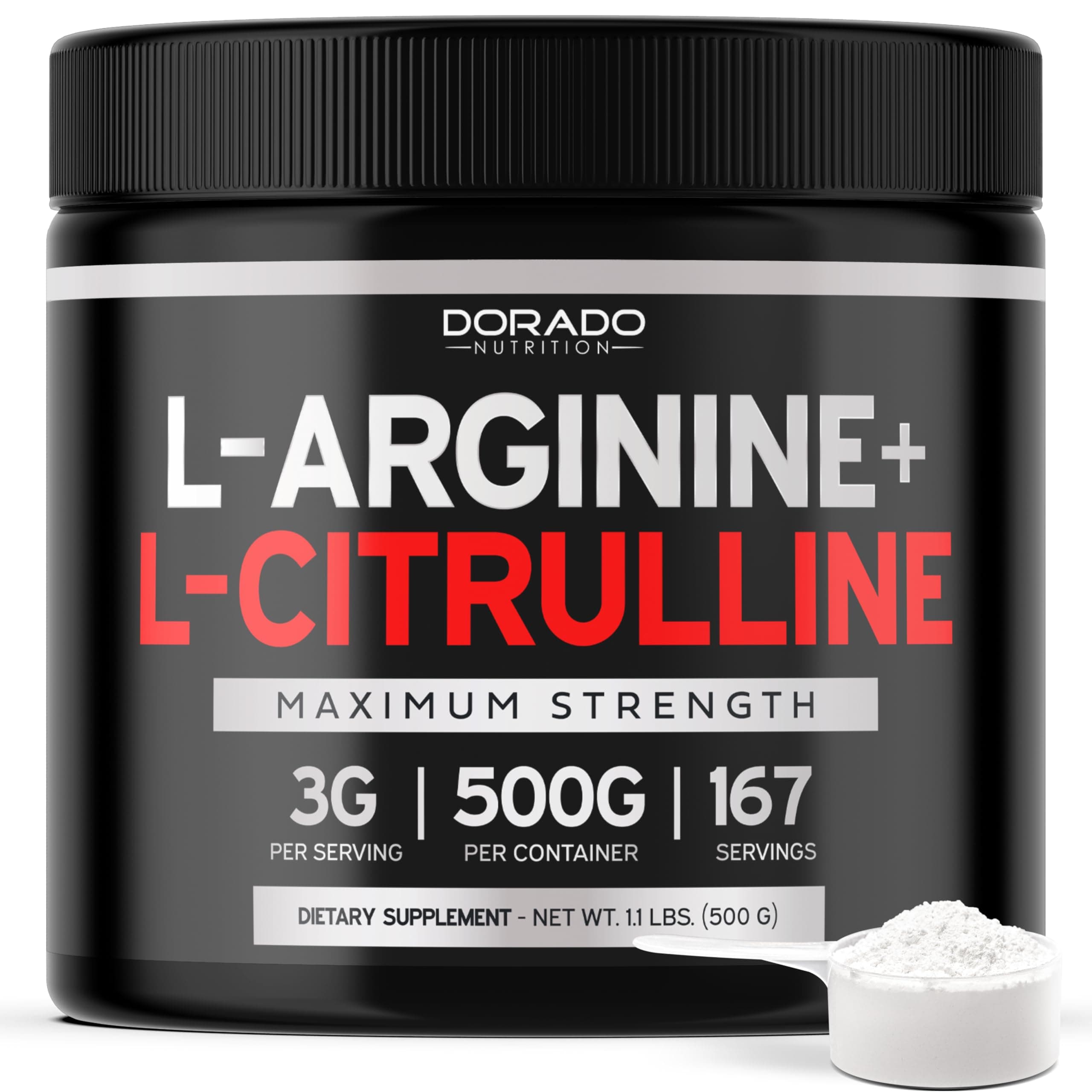L Arginine L Citrulline Supplement Powder (3g) Nitric Oxide Booster Powder - L-Citrulline Supplements for Men & Women - Stamina, Performance & Endurance for Workouts - Vegan Safe & USA Made
