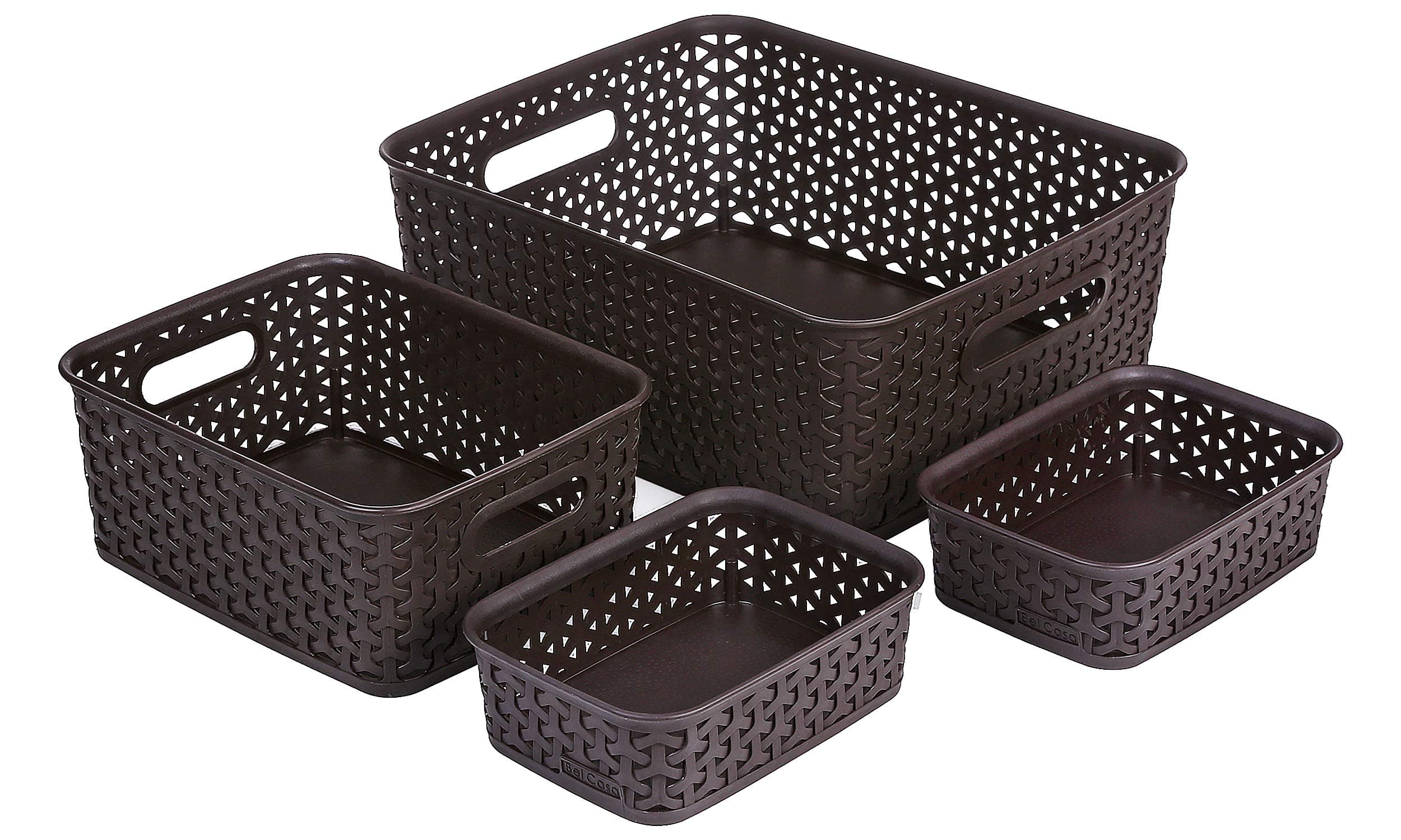 Bel Casa Plastic Royal Rectangular Baskets For Storage (Brown, Medium, Small And A6 X 2) - Set Of 4 Pieces