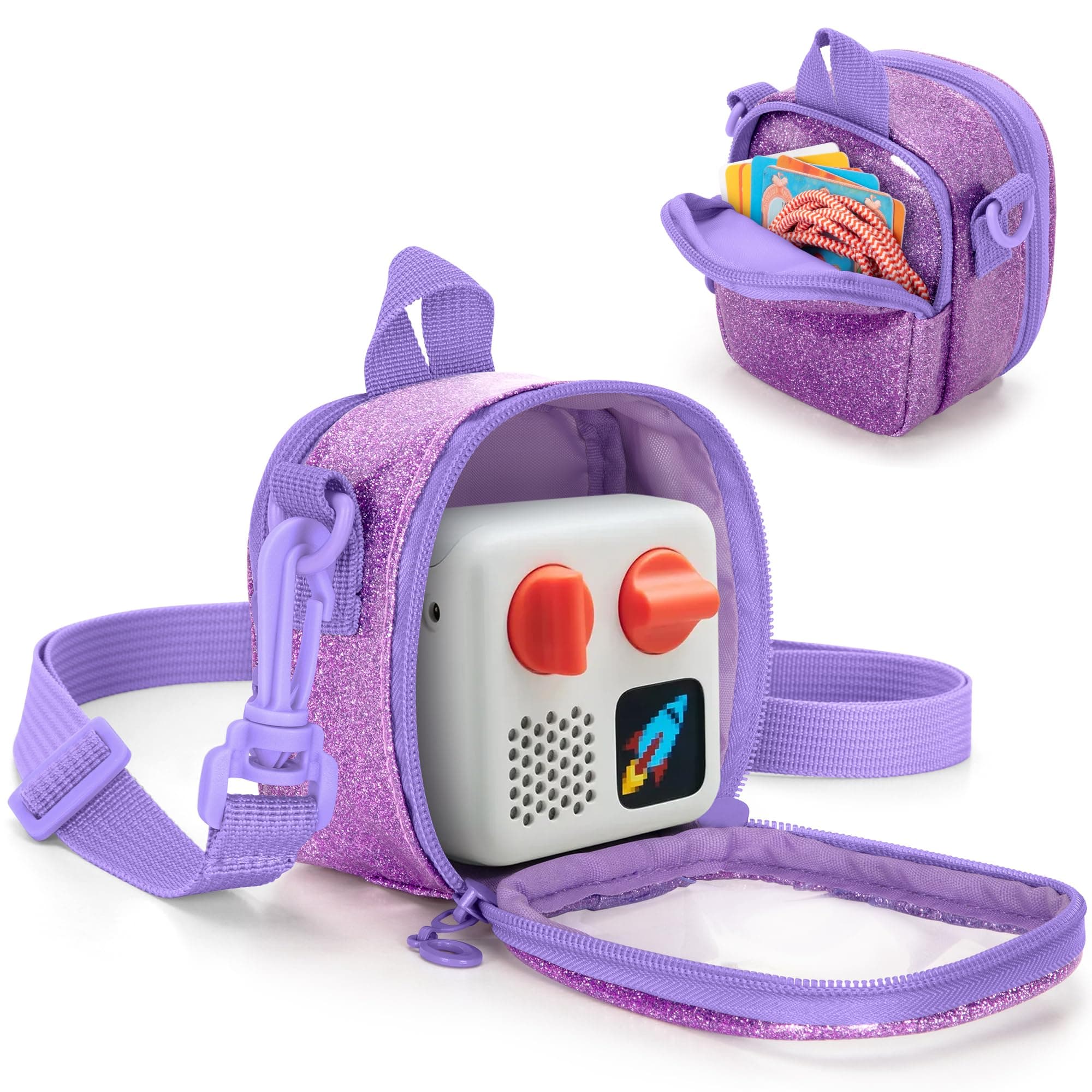 Travel Case Compatible with Yoto Mini (2024 Edition), Carrying Bag with Adjustable Shoulder Strap, Audio Player Holder for Cards and Accessories, Purple, Bag Only