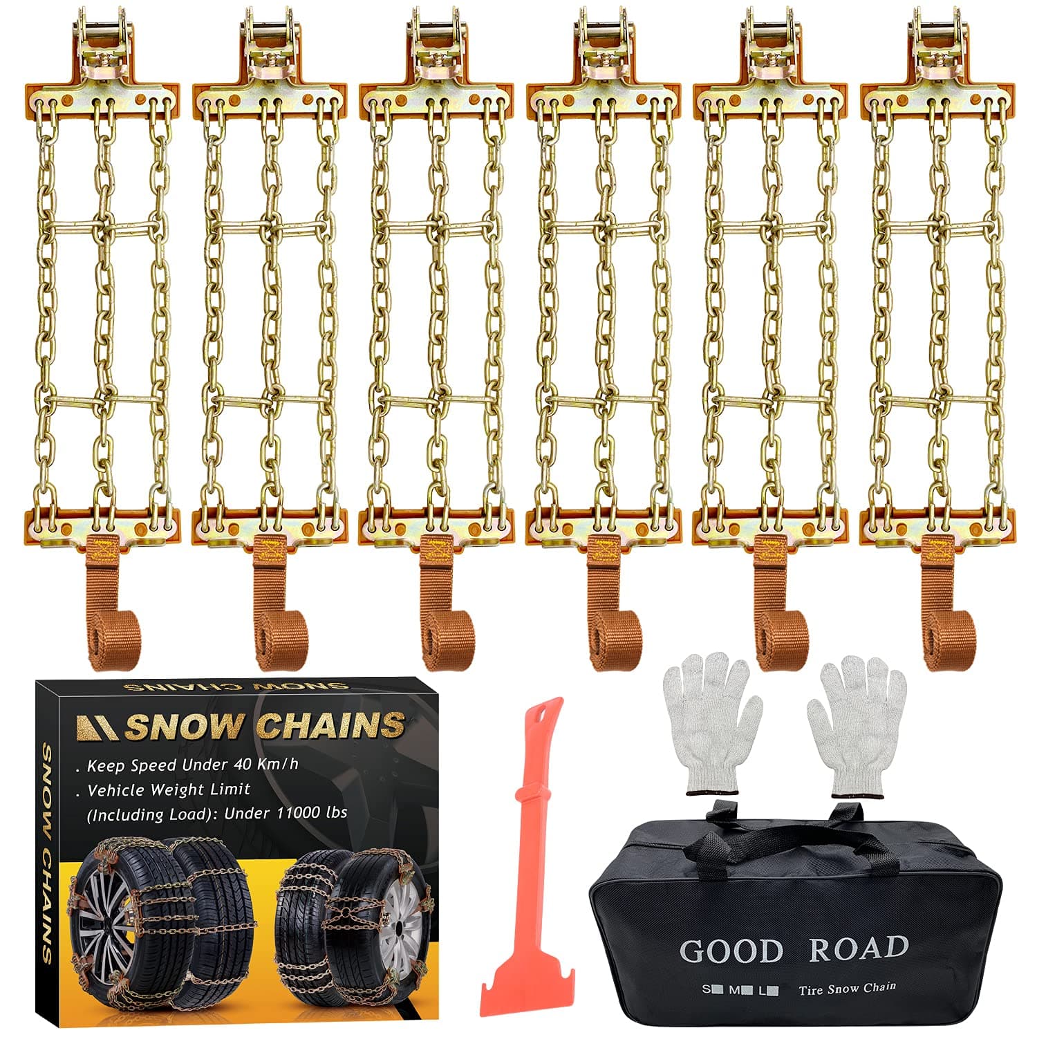 Snow Chains, Tire Chains for Trucks Suvs, Cars, Sedan, Family Automobiles for Tire Width 225-285mm/8.9-11.2 in(2021 Newest Upgrad) (6 PCS Cross Chains)