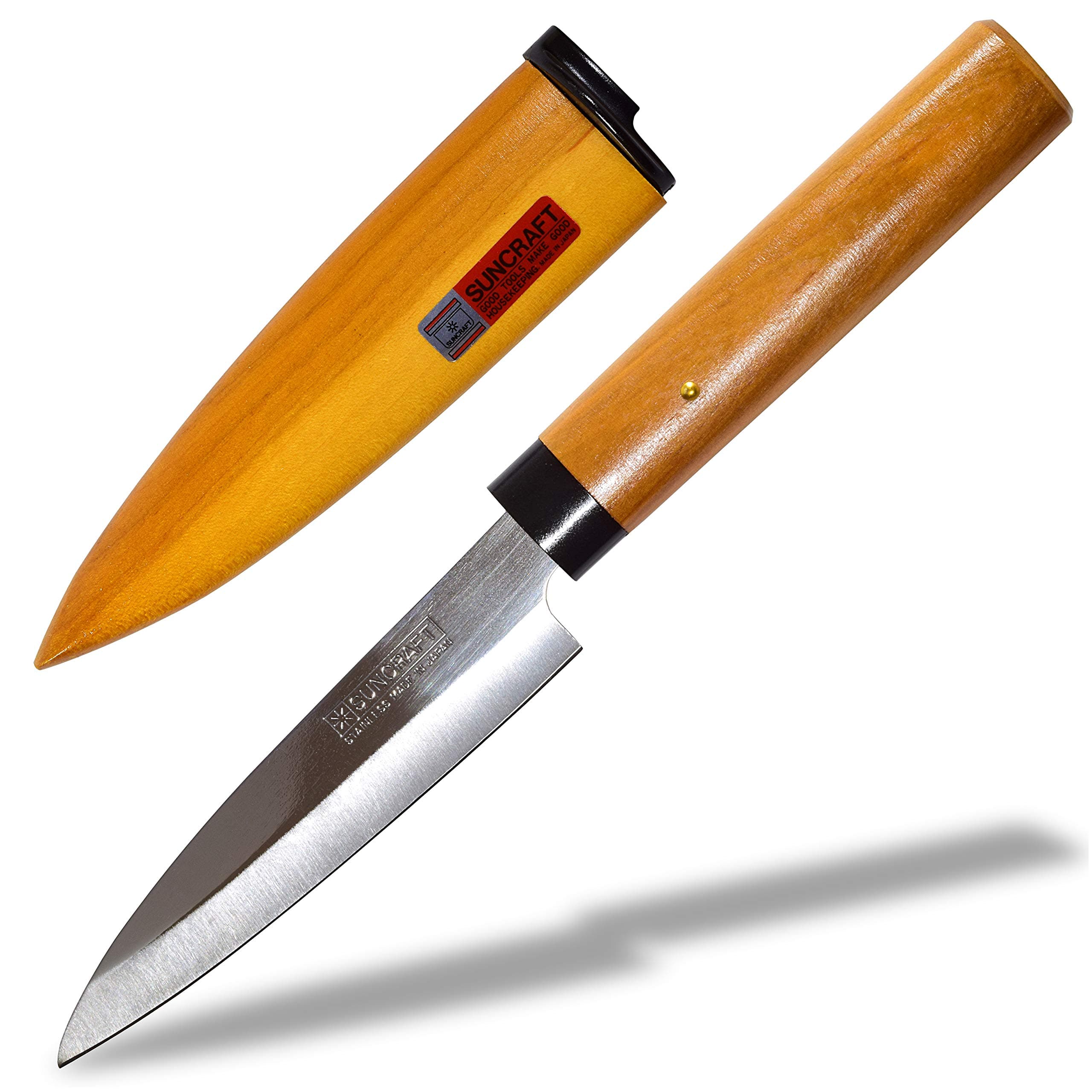 Seki Japan Small Fruit Knife Wooden Handle, 8.5” Small Kitchen Utility Knife, Stainless Steel Blade, Vegetable, Paring Knife with Cover