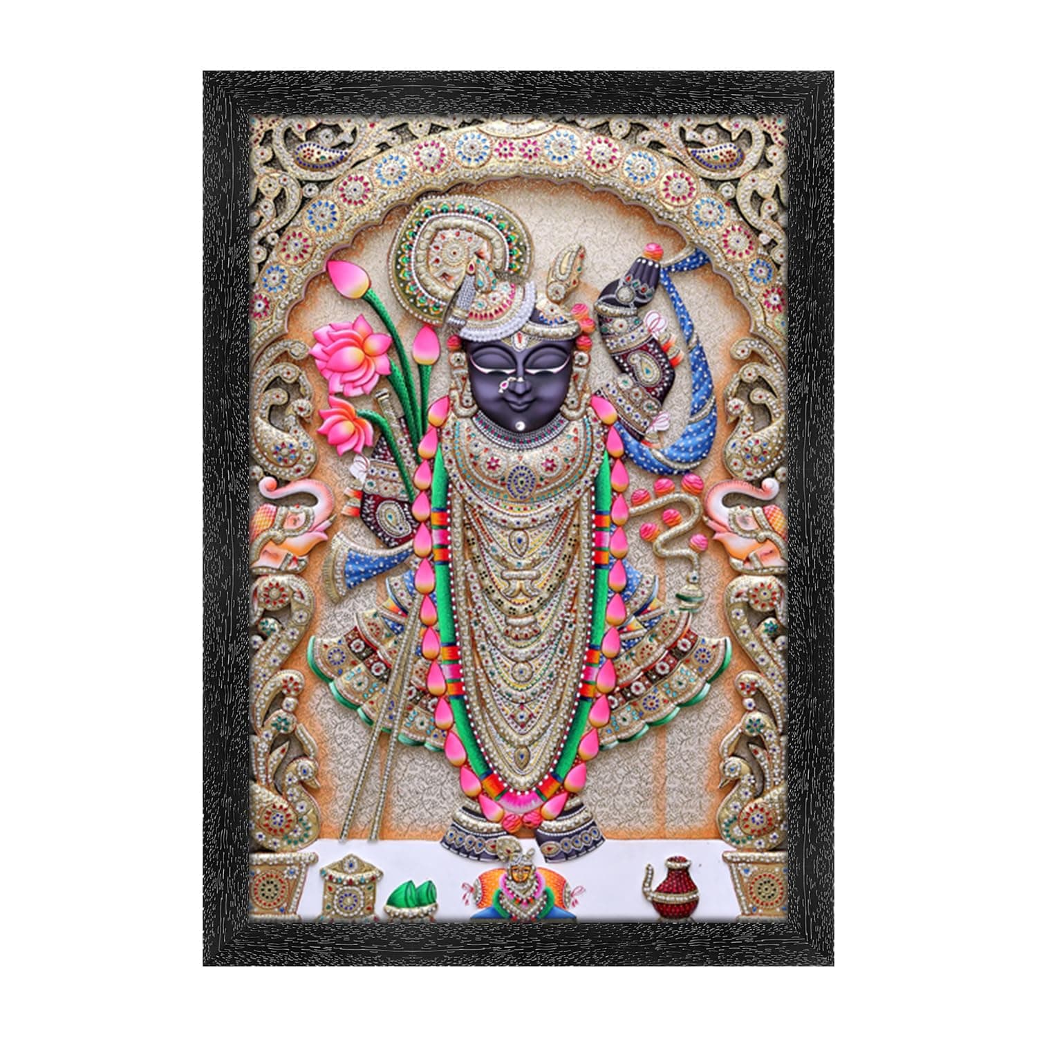 Dharvika Innovations Shrinathji Photo Frame, Black, Sparkle Coated Laminations, 14x20 Inch 2407