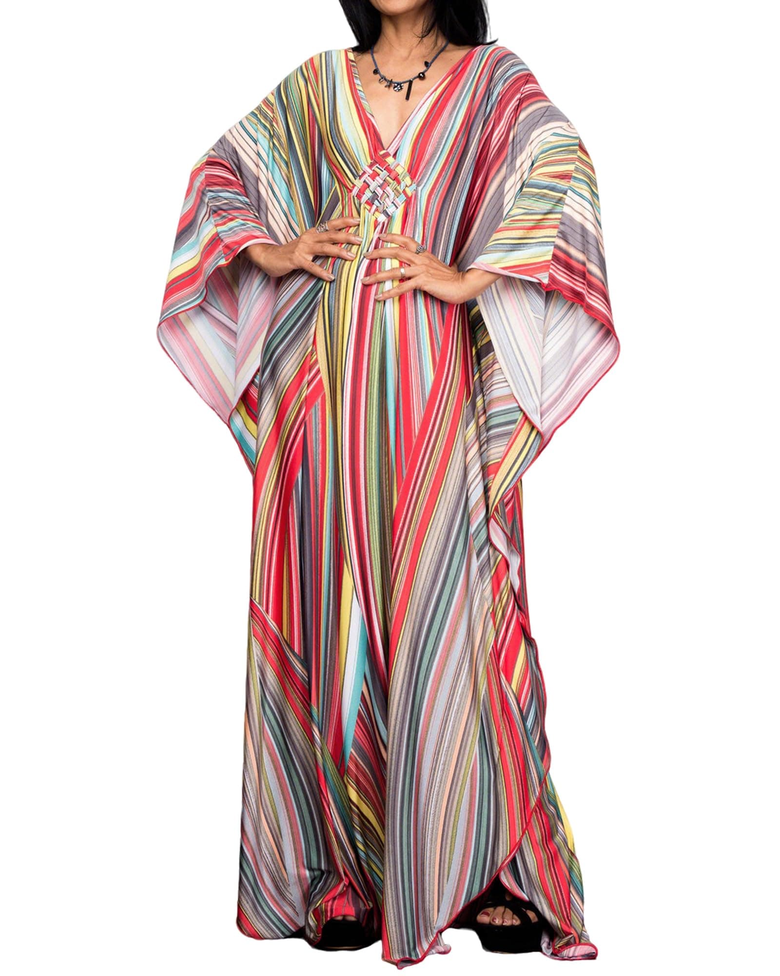 Women Print Beach Kaftan Dress Short Sleeve Plus Size Bathing Suit Cover Ups