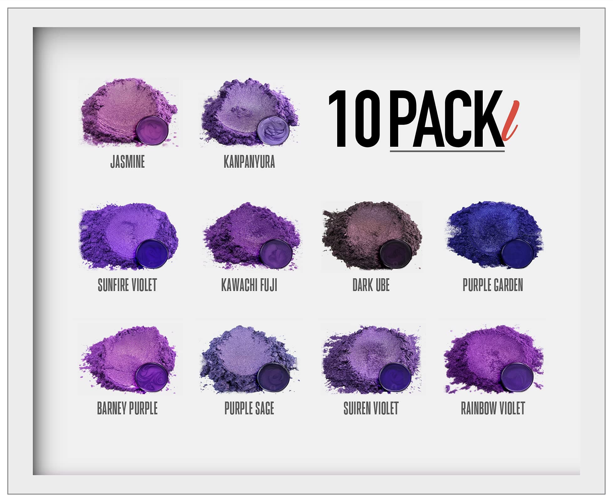 Eye Candy Pigments Purple Mica Pigment Powder Set L- Mica Powder for Epoxy Resin Art - Woodworking - Cosmetic Grade Mica Powder - Bath Bombs - Pigment Powder Variety Pack - 50g - Non-Toxic - Skin Safe