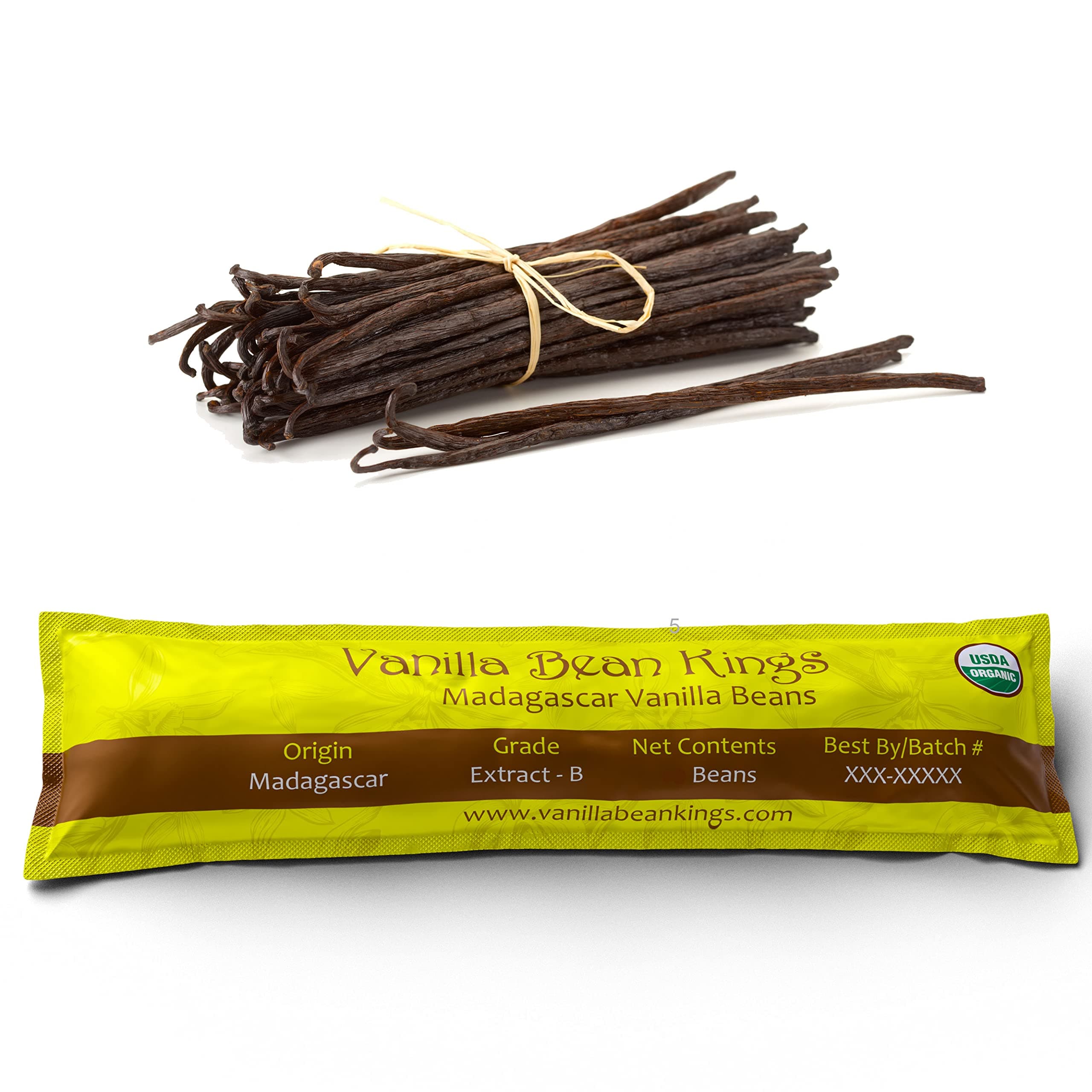 5 Madagascar Vanilla Beans - Whole Extract Grade B Pods for Baking, Homemade Extract, Brewing, Coffee, Cooking