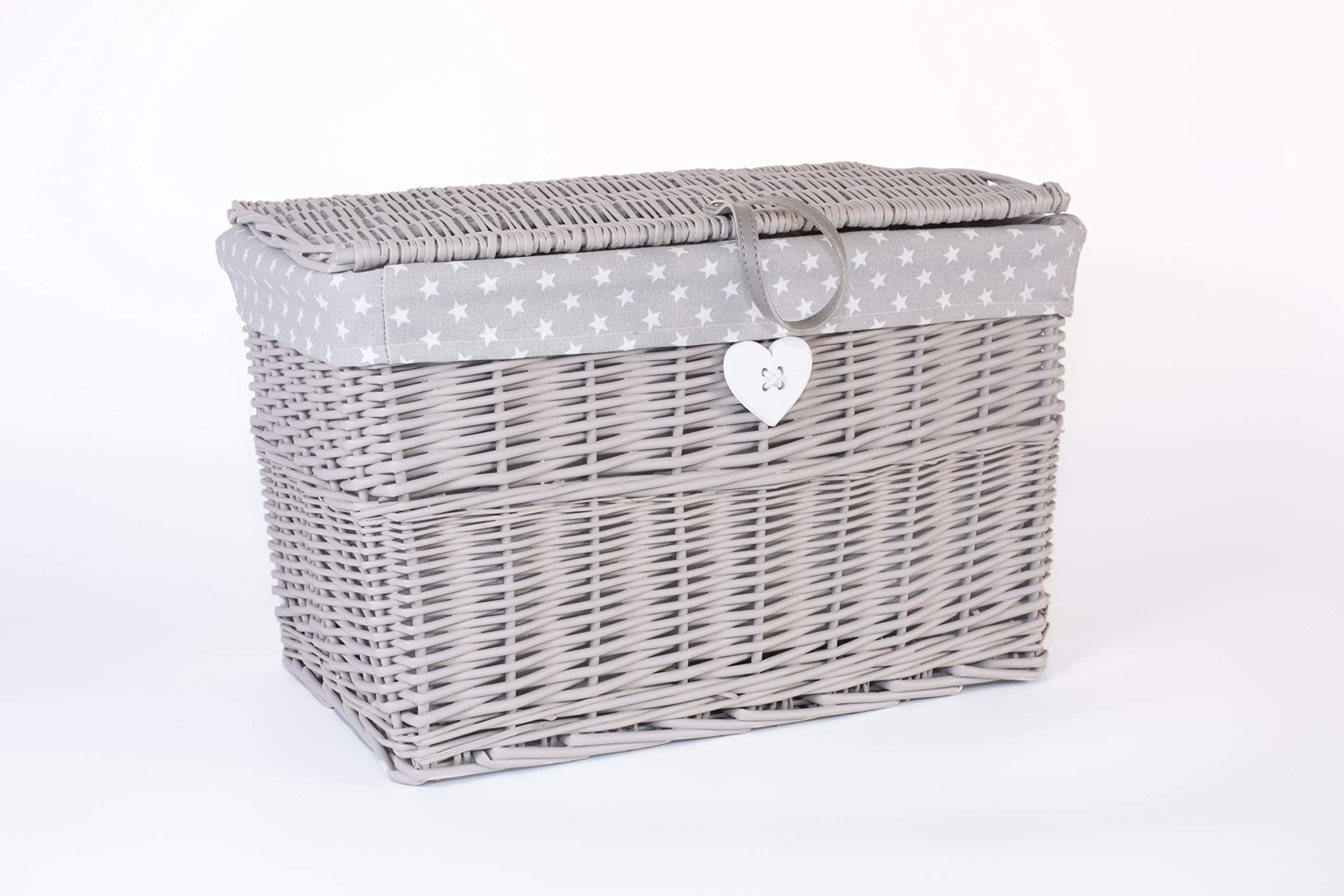 Light Grey Painted Wicker Trunk Baby Nursery Toys Storage Chest Basket Box