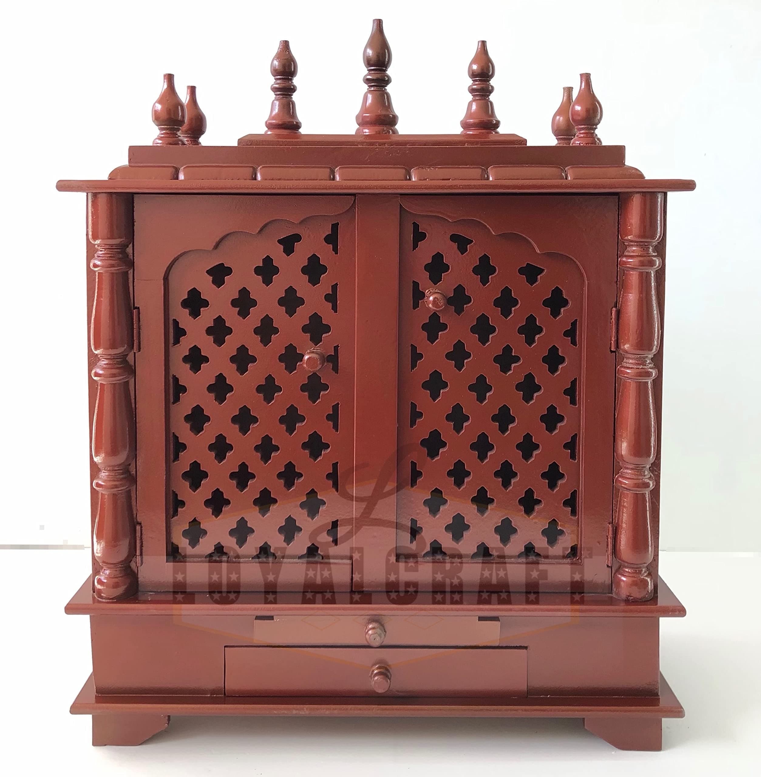 LOYALCRFAT Wooden Temple Large Size 24x12x30 Home Temple/Home mandir/god Stand for Home/Pooja Stand/Home mandap/mandapam/Pooja mandir with Doors (Large 24x12x30 WxDxH INCH, Polish Rosewood Colour)