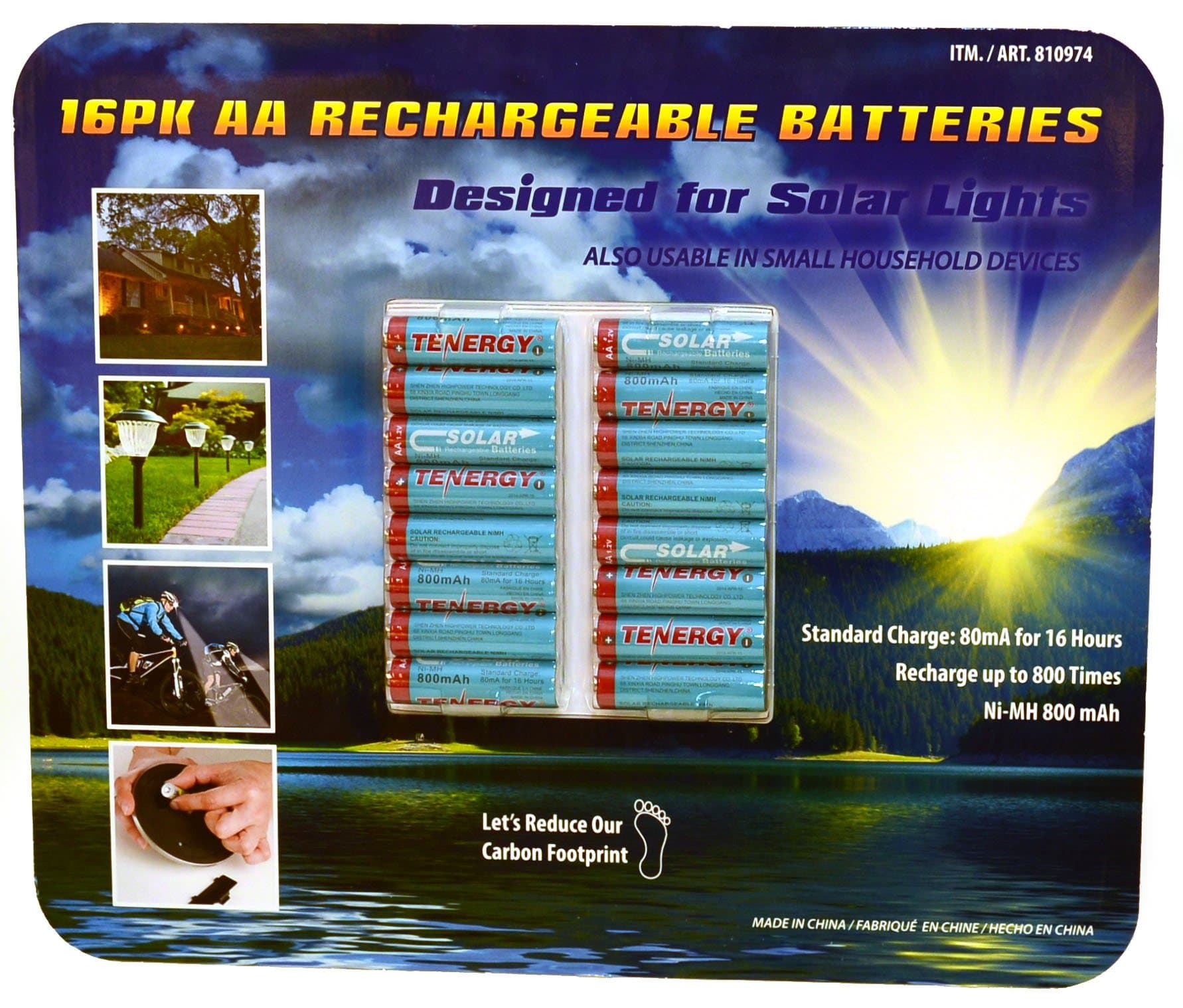 Tenergy 16 Pack AA Rechargeable Batteries - Designed for Solar Lights & Small Household Devices
