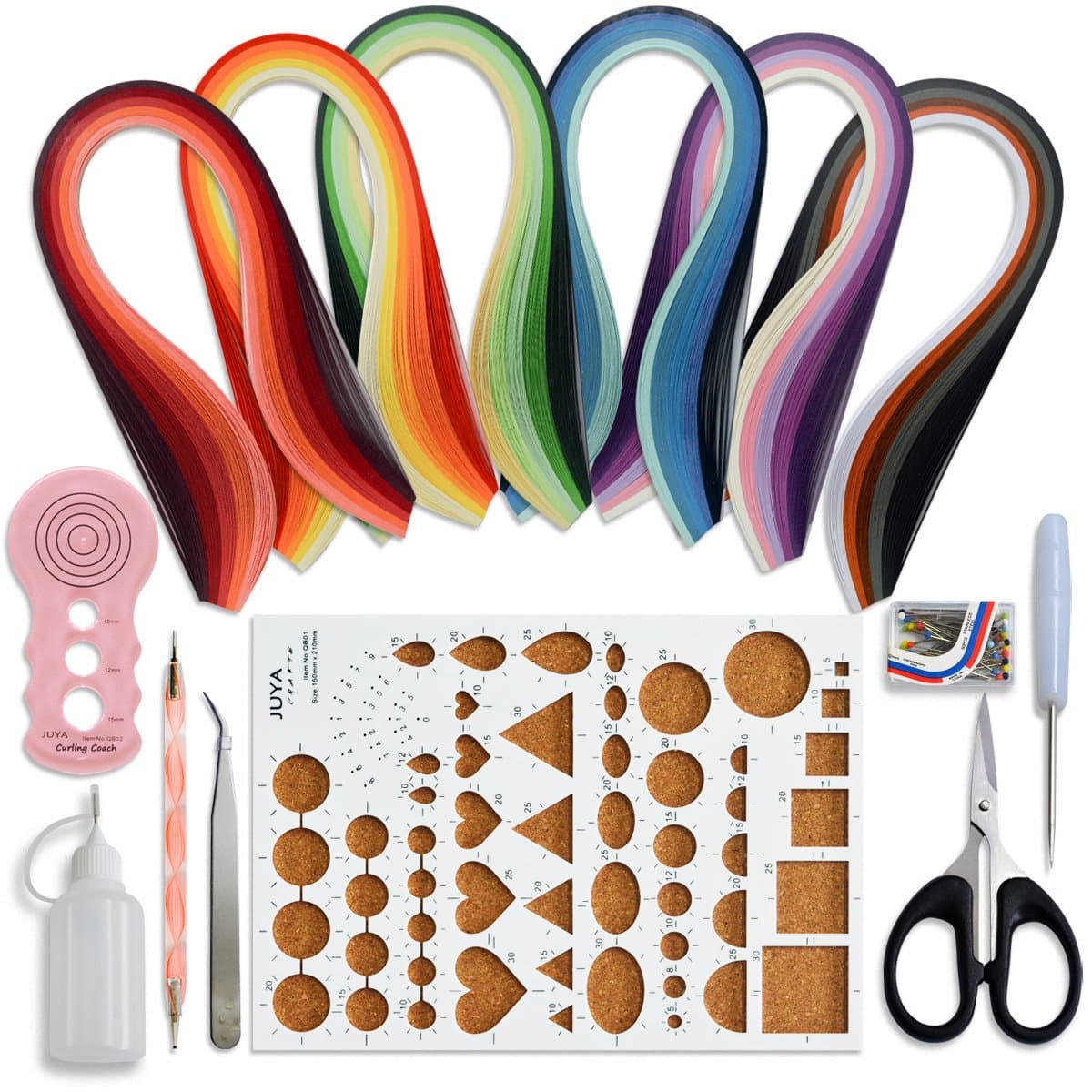 JUYA Paper Quilling Kits with 30 Colors 600 Strips and 8 Tools (Paper Width:5mm, Pink Tools)