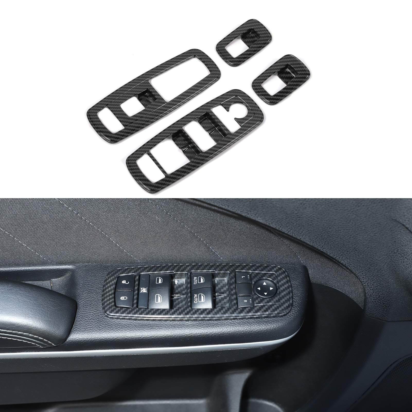 Window Lift Switch Power Window Control Regulator Button Embellishment Trim for 2011-2024 Dodge Charger Durango, for 2010-2017 RAM, Interior Accessories ABS ABS Carbon Fiber 4pcs
