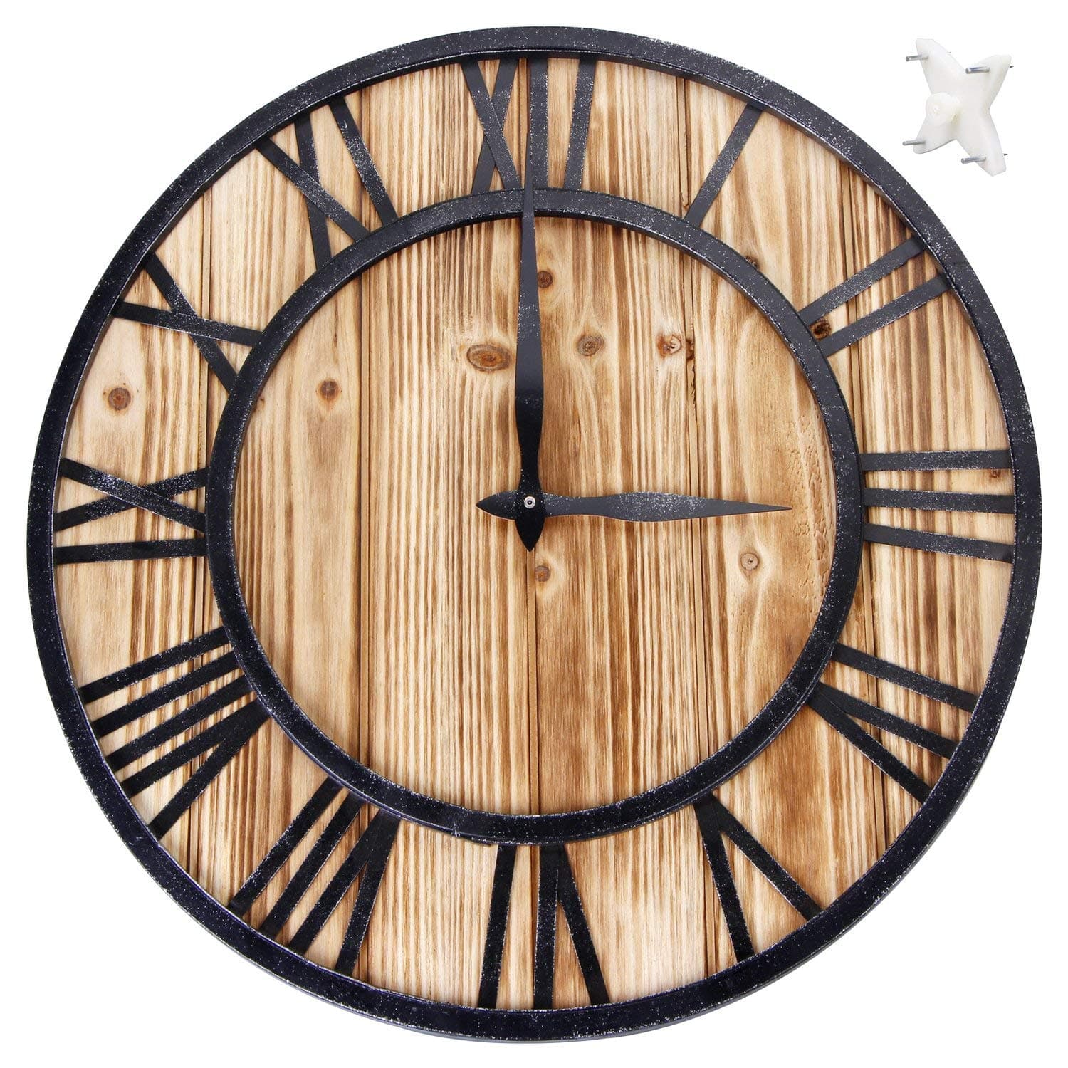 Wifzu 40 Centimeters Large Metal & Wooden Wall Clock, Silent Vintage Retro Style Roman Numeral Wall Clocks for Living Room Kitchen Bedroom Fireplace Decor Gift