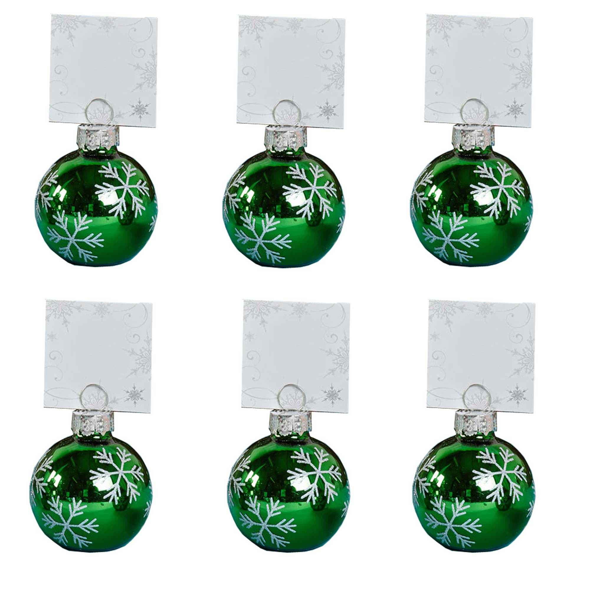 Green Bauble Place Card Holder Christmas Tableware Snowflake Decorations Pack of 6 Name Clip