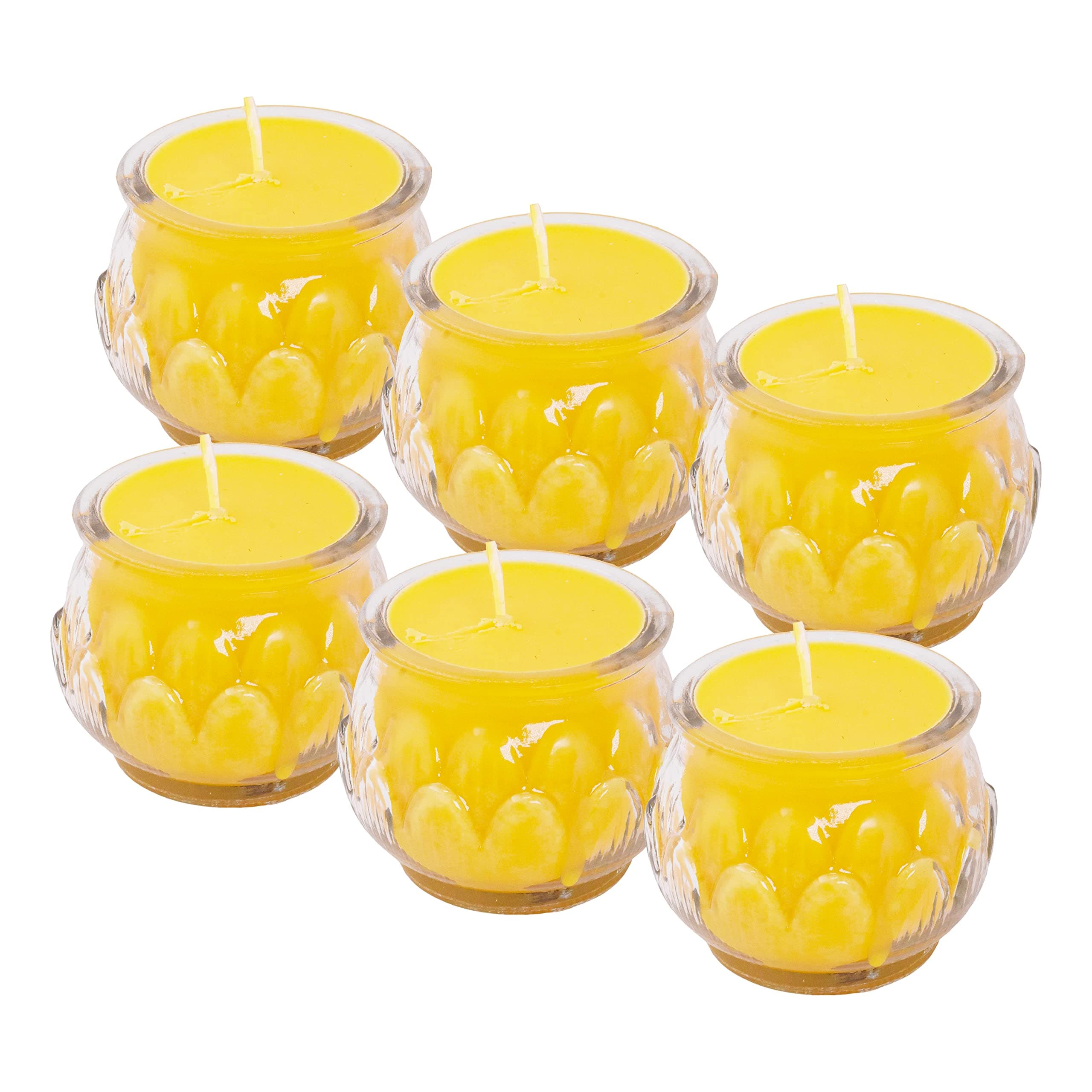 Mudra Crafts Tibetan Tealight Vanaspati Ghee Butter Lamp Candle Set for Meditation, Ceremonies, Rituals, Altars, Diwali (Lotus Glass Jar)