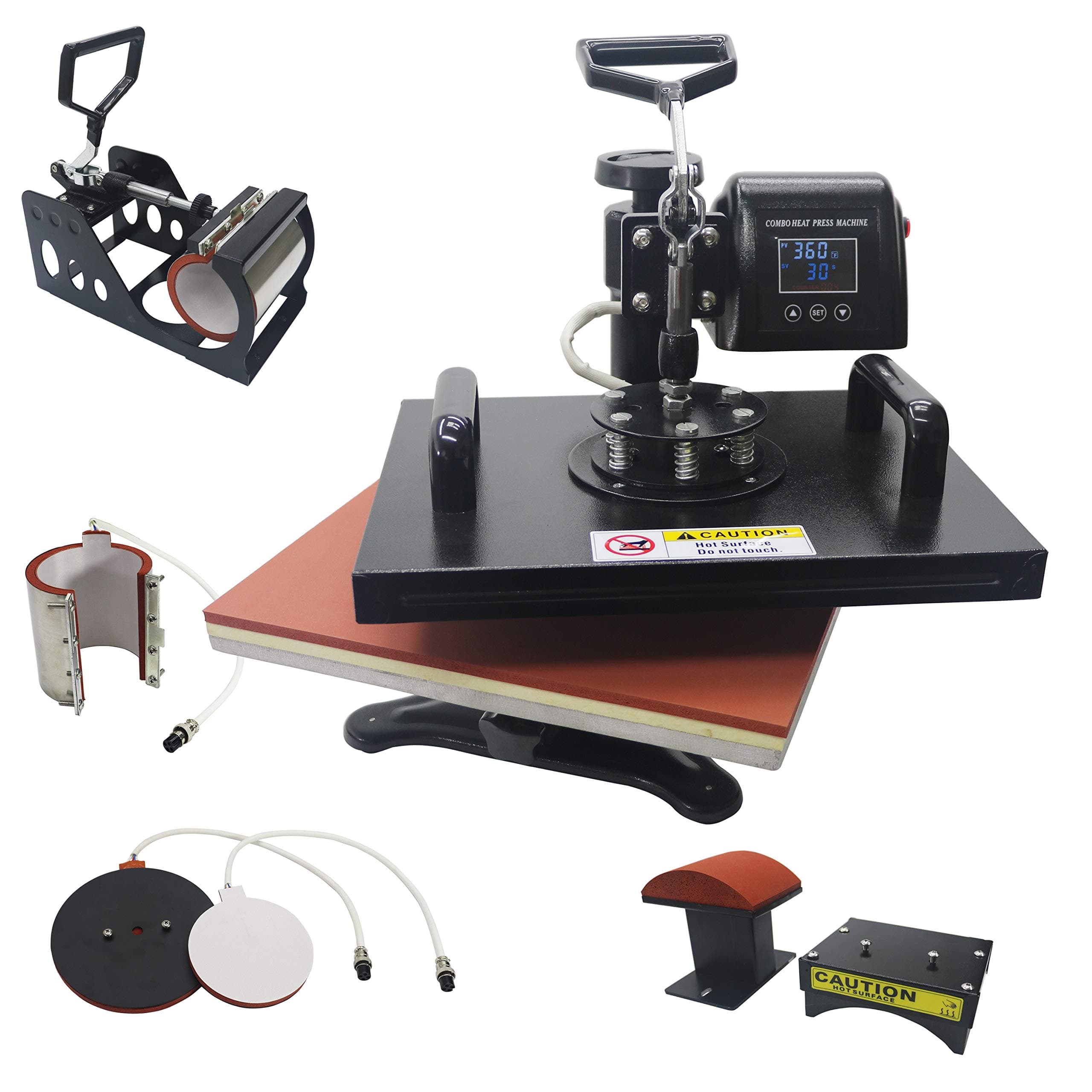 13" x 18" Heat Press Machine 5 in 1 Combo for T-Shirt Hat Cap Mug Plate Color LED 360-degree Rotation Industry Quality Digital Heat Transfer Sublimation Machine New Black (5 in 1)