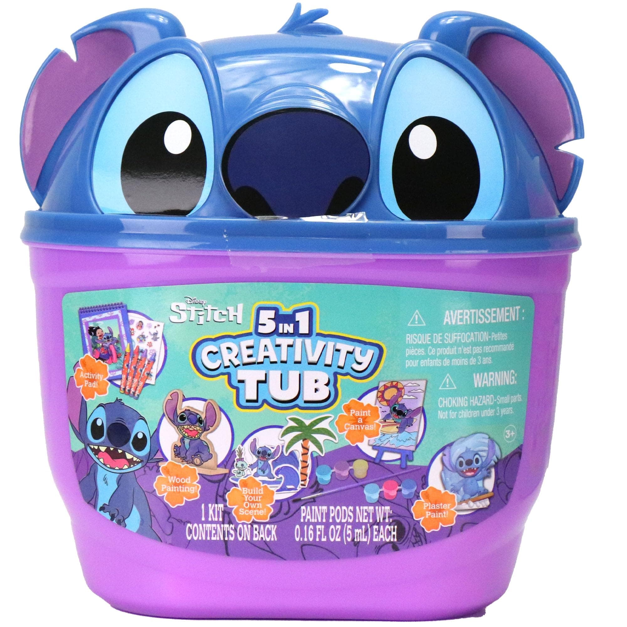 Tara Toys Disney Stitch 5 in 1 Creativity Tub, 50-Piece Paint and Color Preschool Arts and Crafts Activity Set, Kids for Ages 3 Up