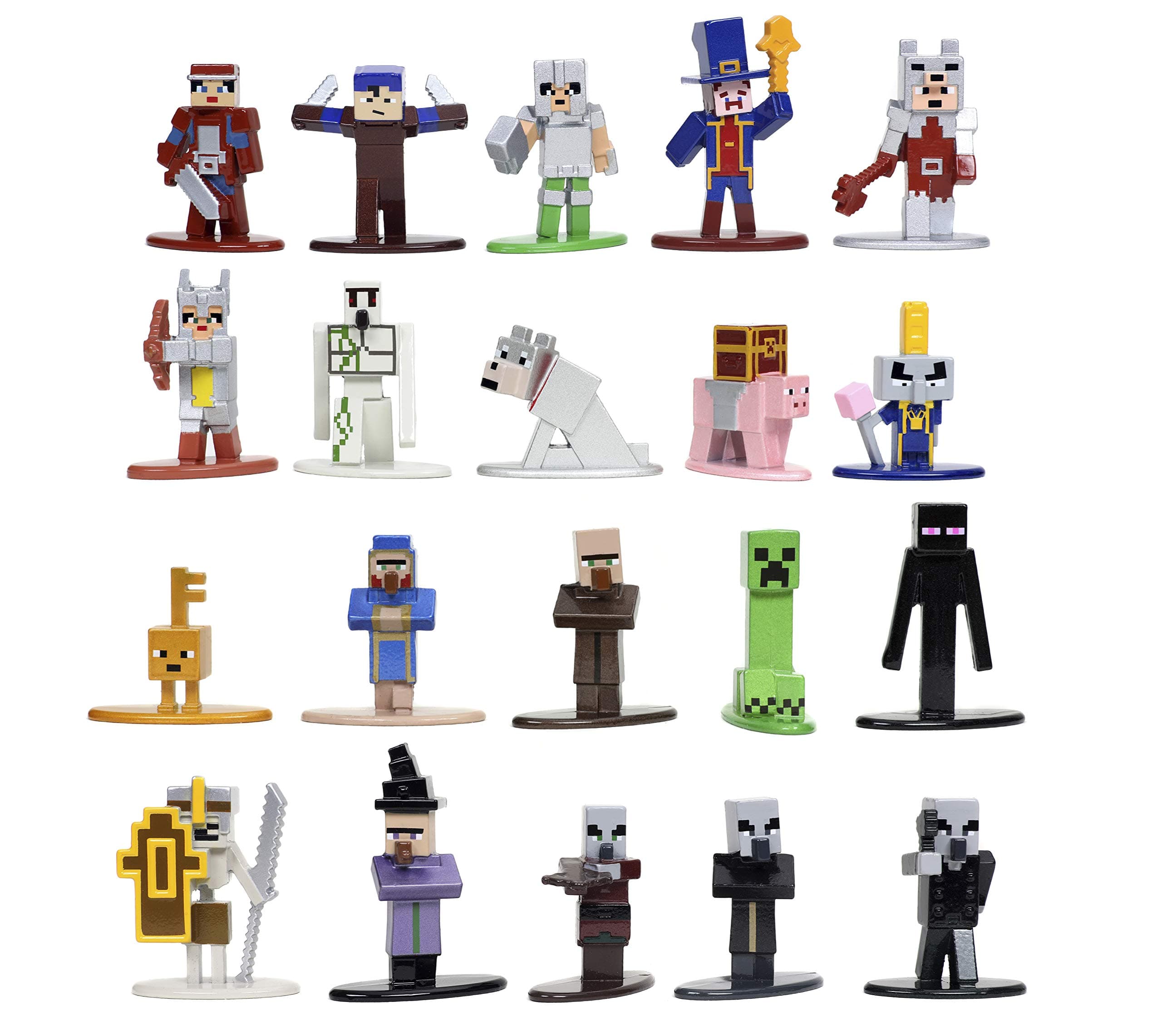 JadaToys Minecraft Dungeons Nano Metalfigs 1.65" Die-cast Collectible Figures 20-Pack Wave 4, Toys for Kids and Adults Silver