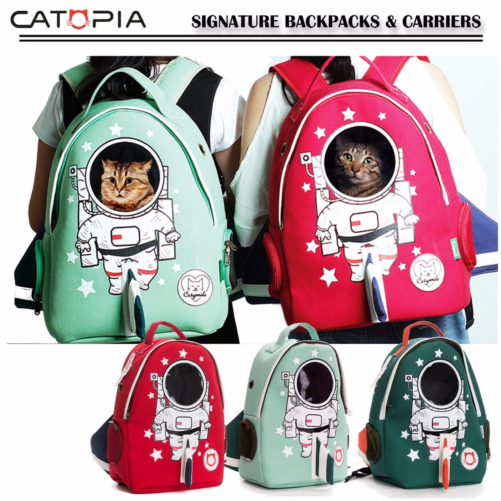 Premium Cat Smile Face Astronaut Character Backpack Shoulder Hand Bag Travel Carrier for Pet Kitty, Cats, Dogs, Animal, Happiness, Lifestyle