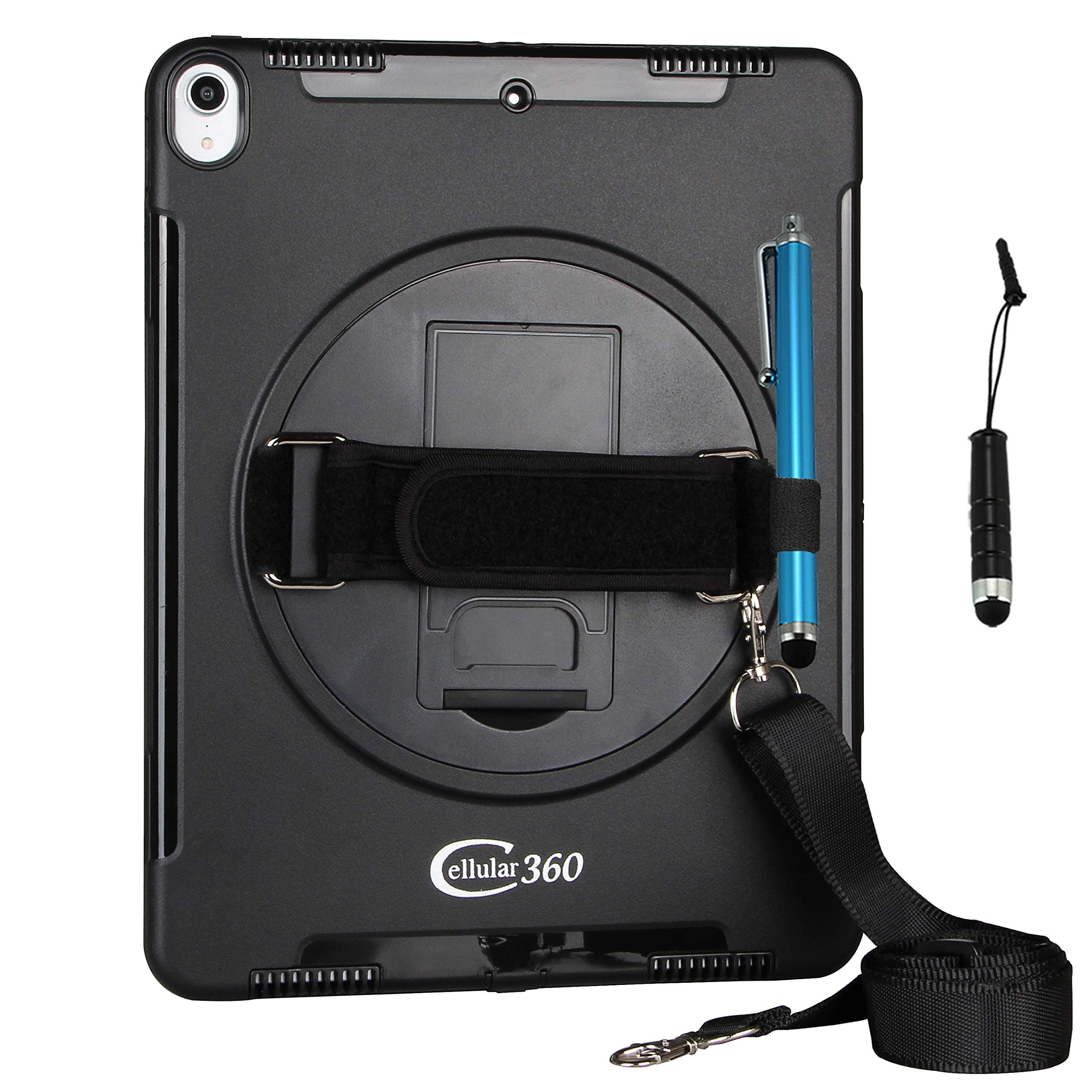 Cellular360 iPad Pro 12.9 3rd Generation (No Home Button) Shockproof Case with a 360 Degree Rotatable Kickstand and Handle (Shoulder Strap Combo-Black)