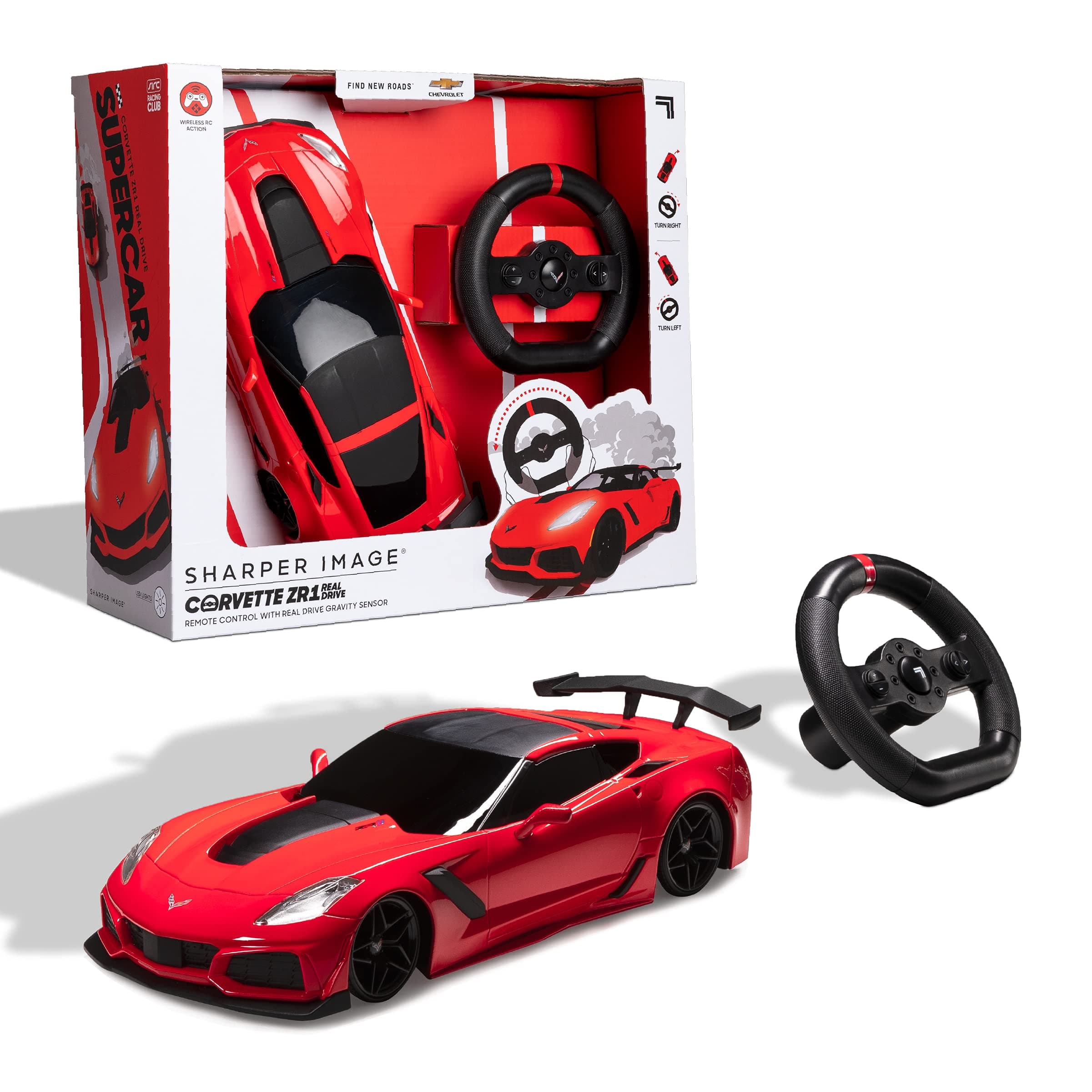 Sharper ImageRC Chevrolet Corvette ZR1, 2.4 GHZ Remote Control Sports Car with Gravity Sensor Steering, 1:16 Scale Model with LED Lights