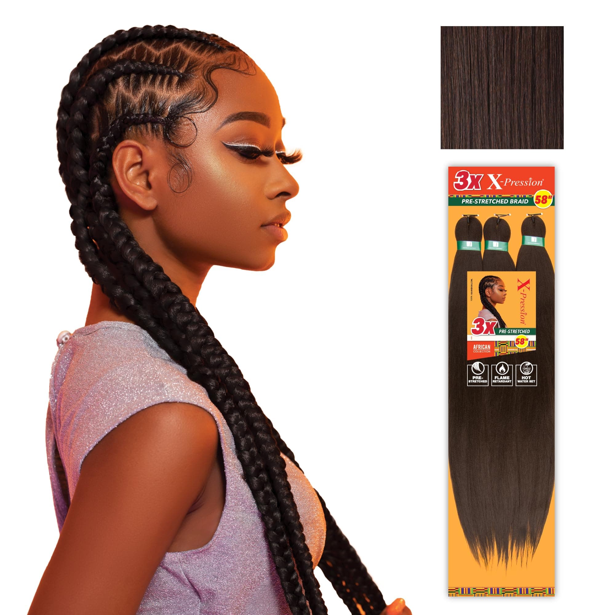 Sensationnel (4 Med Brown) - X-Pression Synthetic Braid - 3X PRE-STRETCHED 150cm (4 Med Brown)