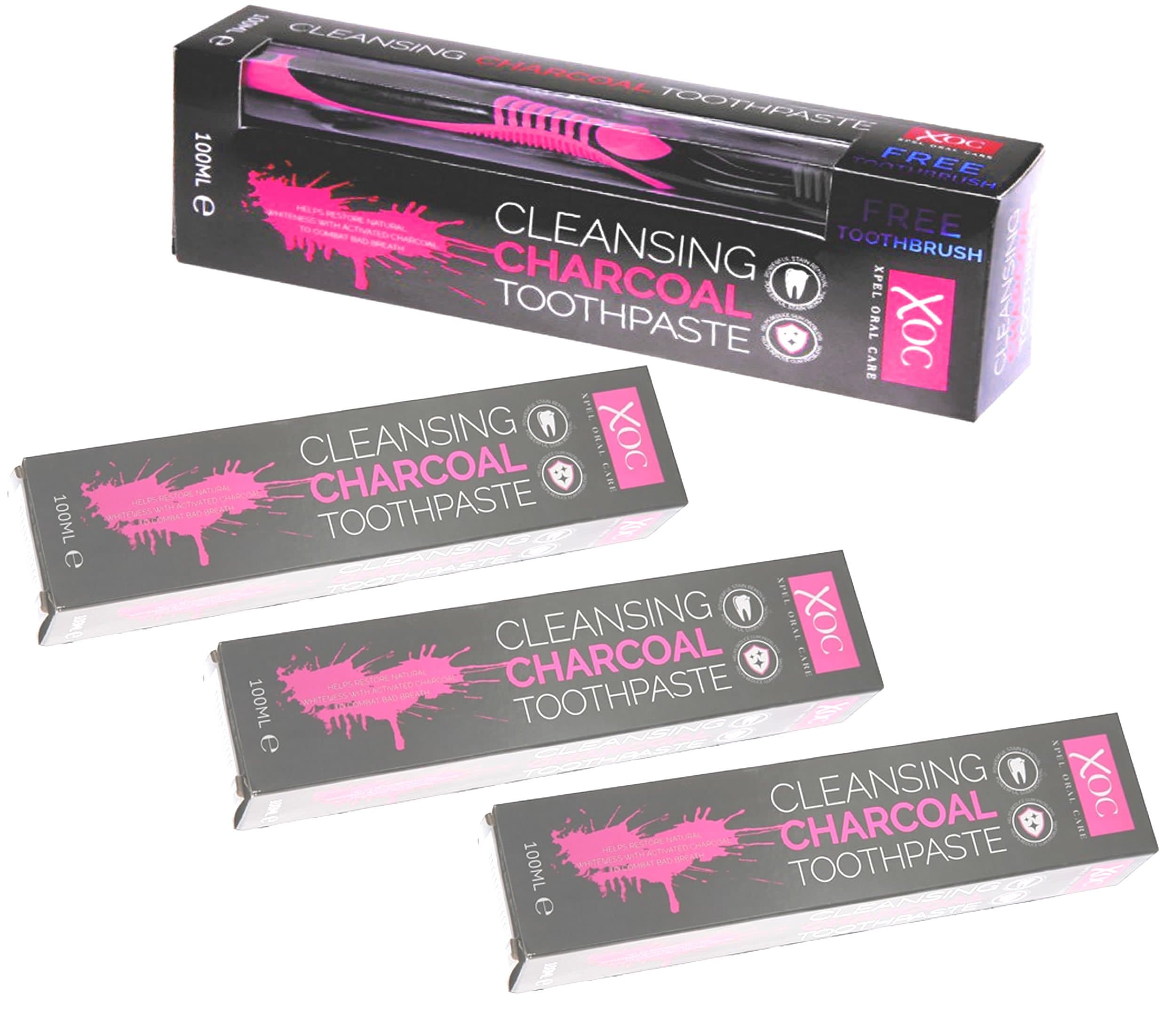 XOC Charcoal Cleaning Toothpaste 100ml (Pack of 4) with FREE Toothbrush