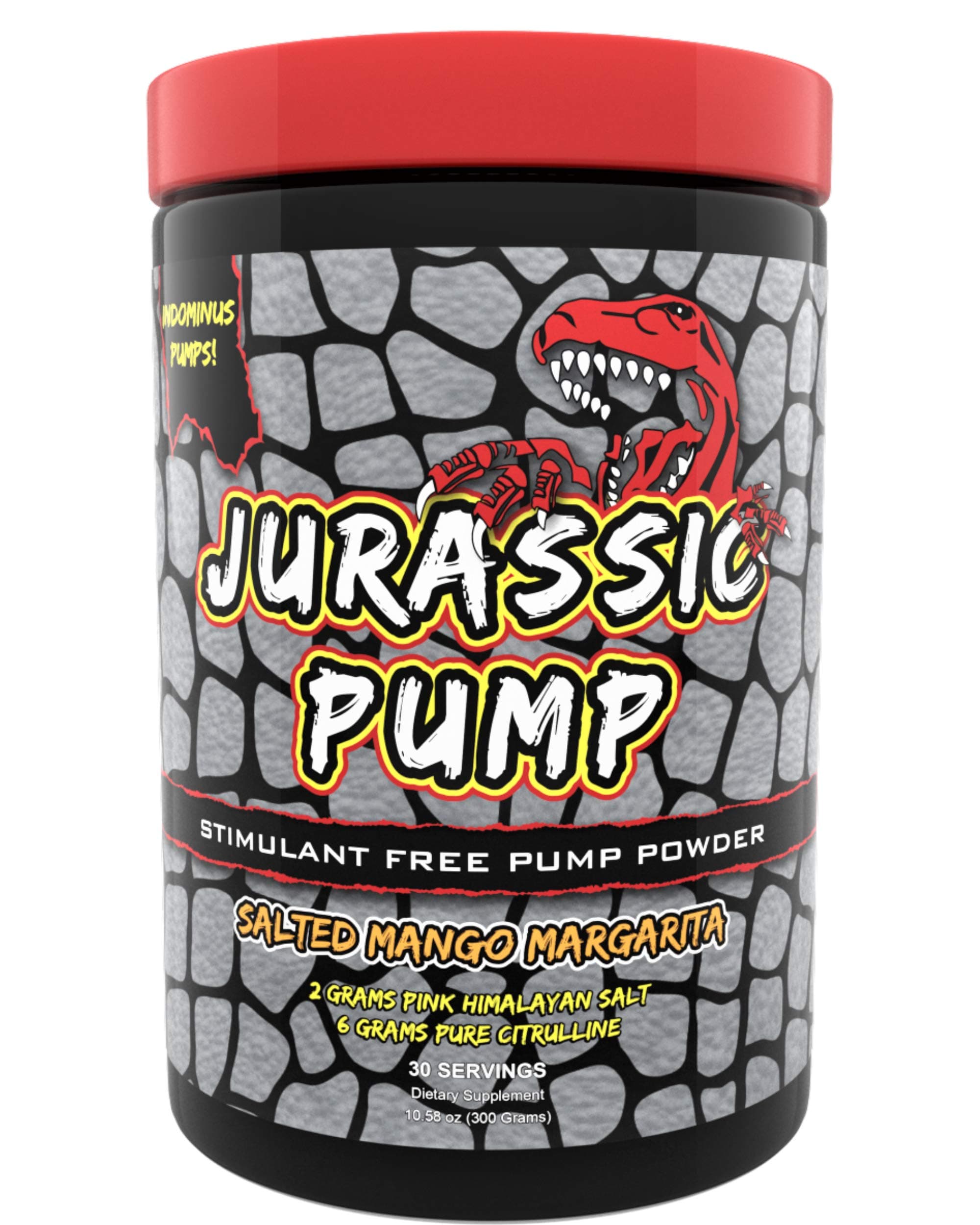 Jurassic Pump Muscle Pump Powder - Non-Stimulant, Nitric Oxide Booster Meets Sodium Pump - 6 Grams Pure Citrulline, 2 Huge Grams Pink Himalayan Salt, 30 Servings