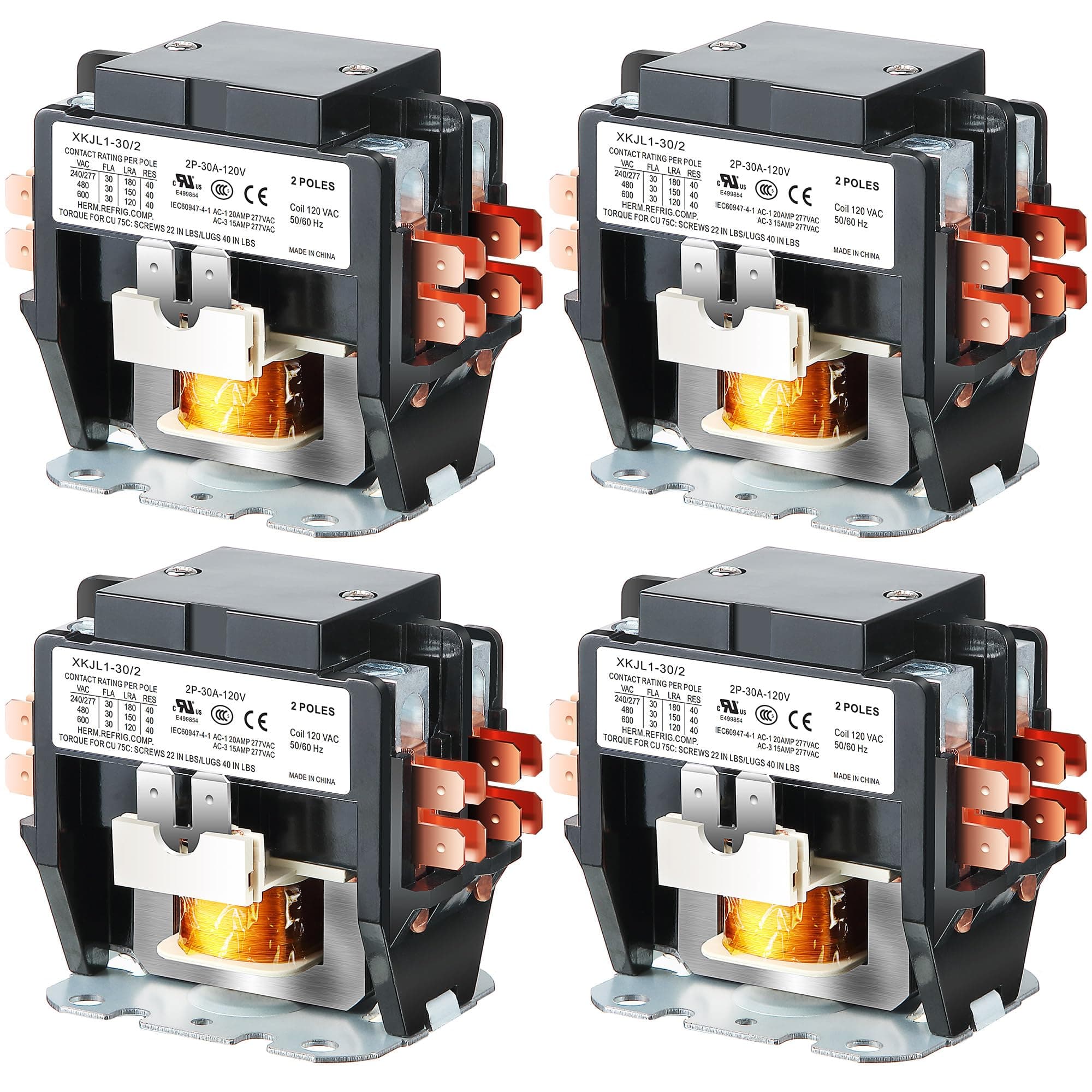 Dreyoo 1 Pack Carrier HVAC Motor Contactor, 120V 30 Amp Coil 2 Pole Replacement Relays Compatible with C230B, Air Conditioner, Heat Pump, Refrigeration Systems