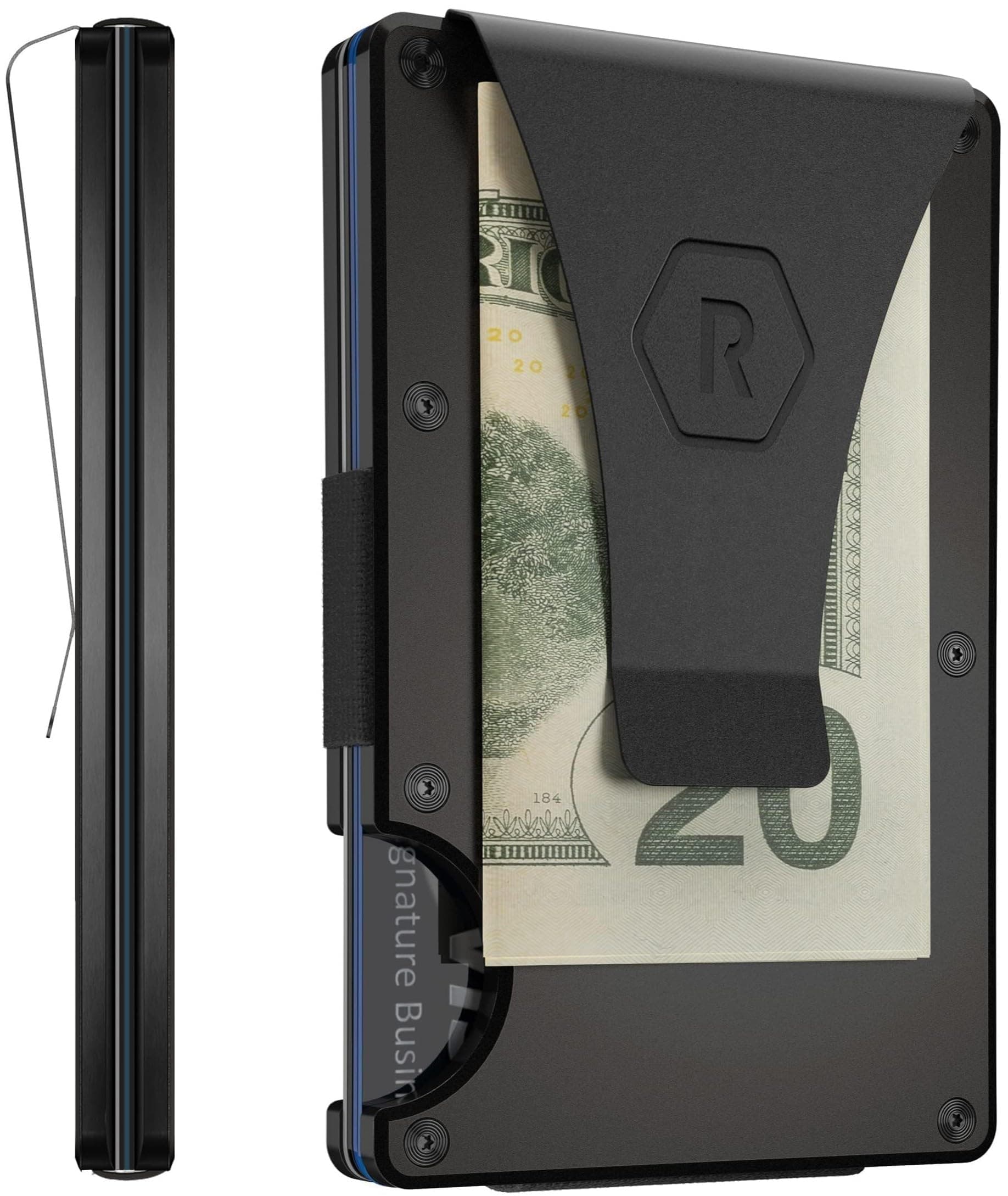 The Ridge Wallet for Men - Slim Minimalist Compact Wallet and Card Holder, RFID Protected Front Pocket Wallets for Men with Integrated Money Clip (Royal Black)