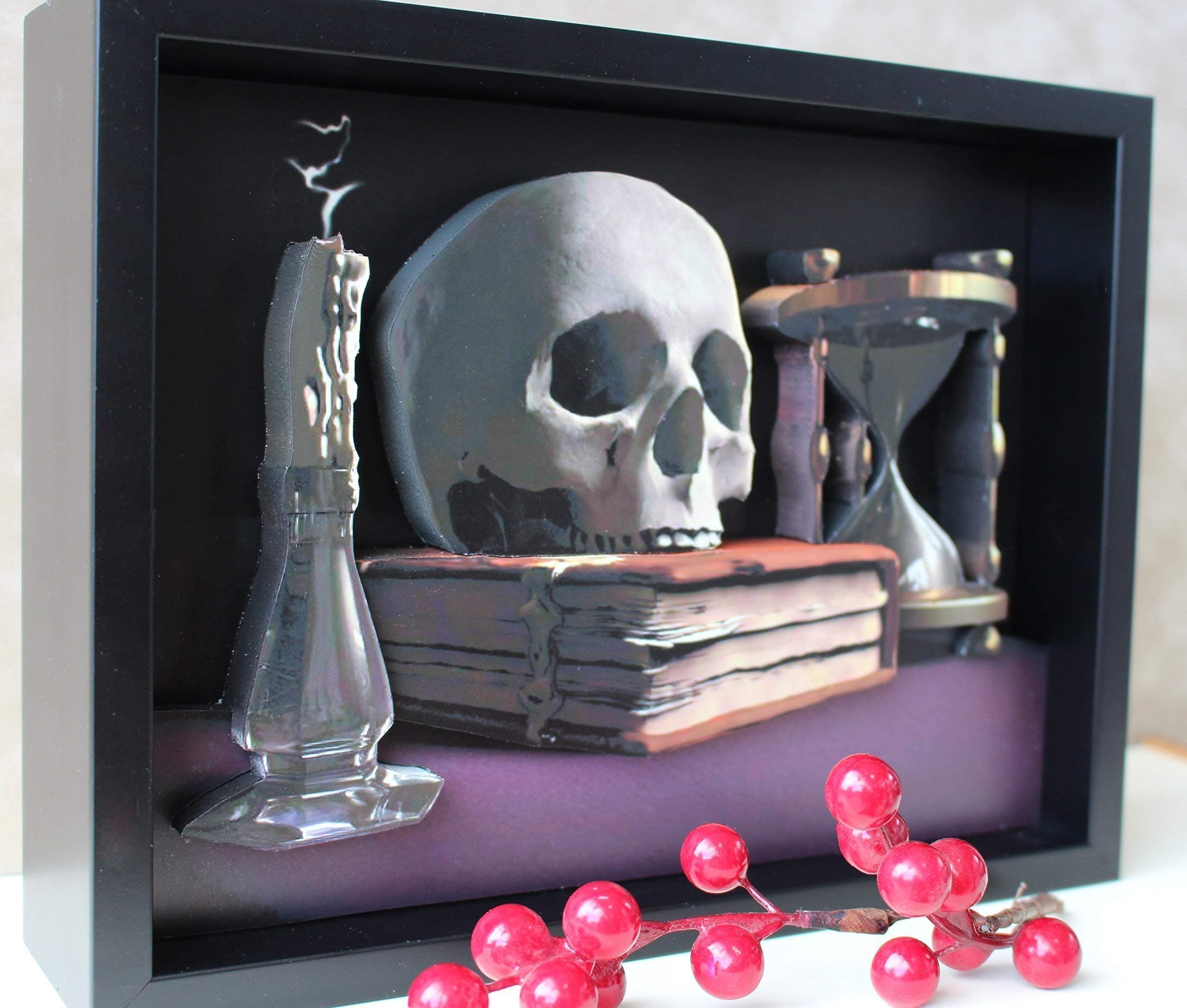 Skull Hourglass Vintage Gothic Picture Custom Framed 3D Art