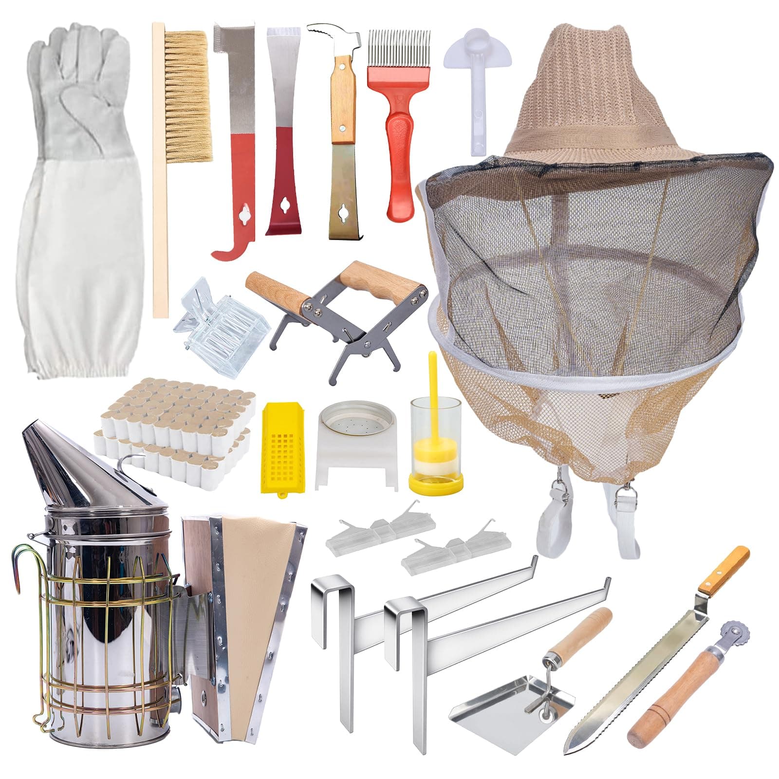 Beekeeping Supplies Bee Keeper Starting Kit 22 Pcs Beekeeping Tool Kit Bee Smoker Kit Including Beehive Tools,Uncapping Tool and Beekeeping Veil