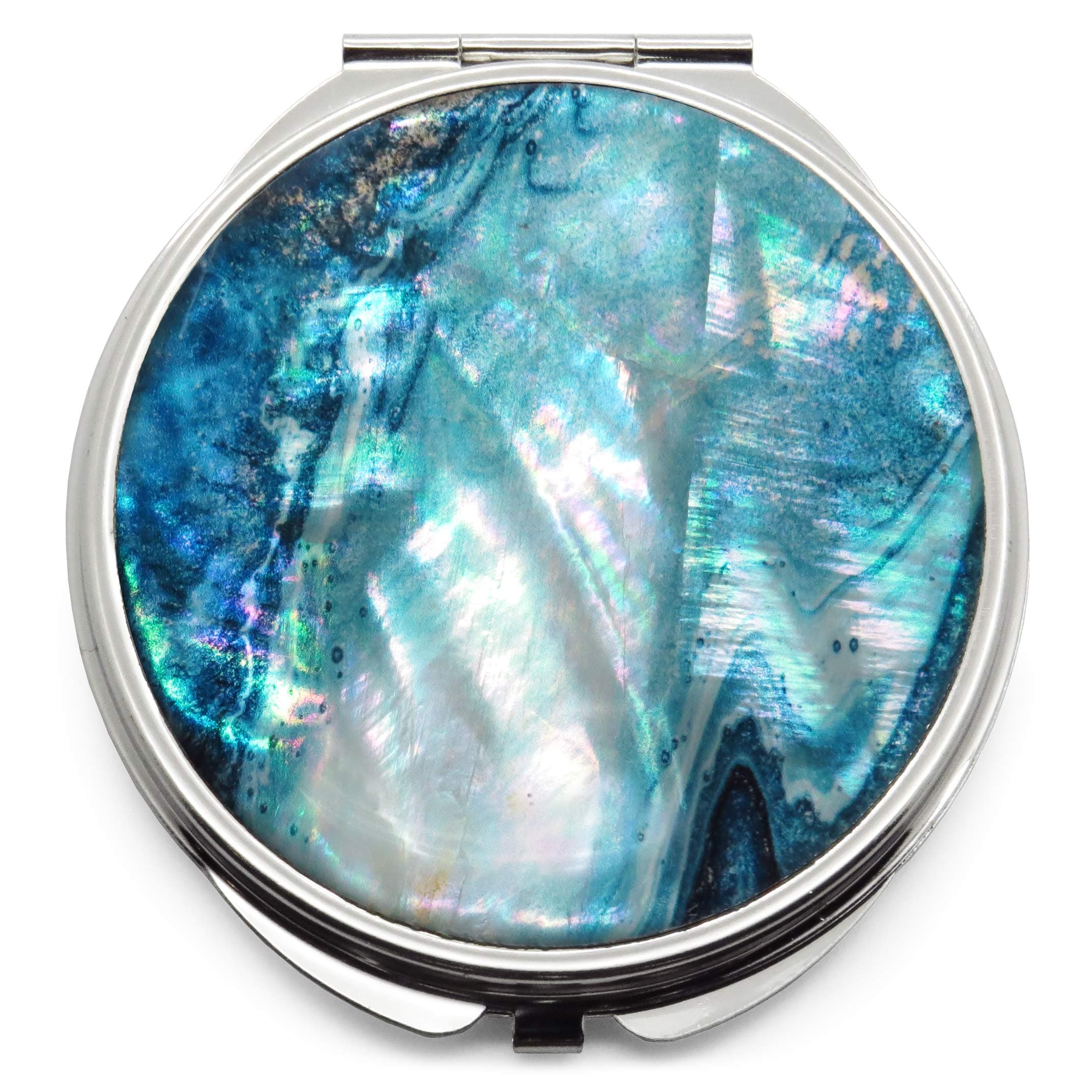MADDesign Mother of Pearl Compact Purse Mirror Double Sided Folding Magnify Turquoise Marble