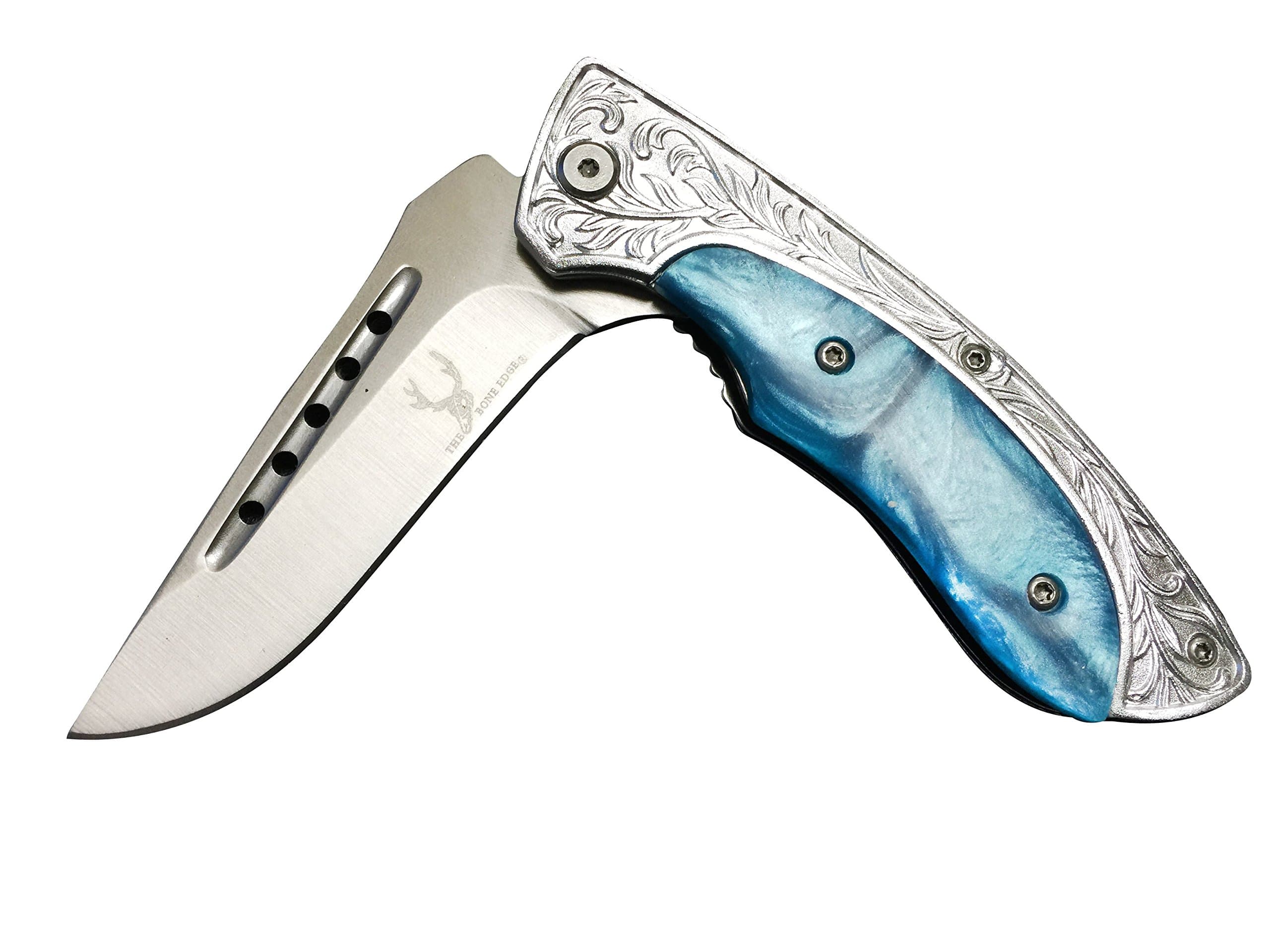 Best Folding Knife Spring Assisted Pocket Knife with Clip. Custom Silver Folding Knife for Hunting and Tactical. New Rescue Knife Survival Stainless Steel Blade Open Case Knives for Camping and Outdoors. Eye Catching Special Blue Handle Design