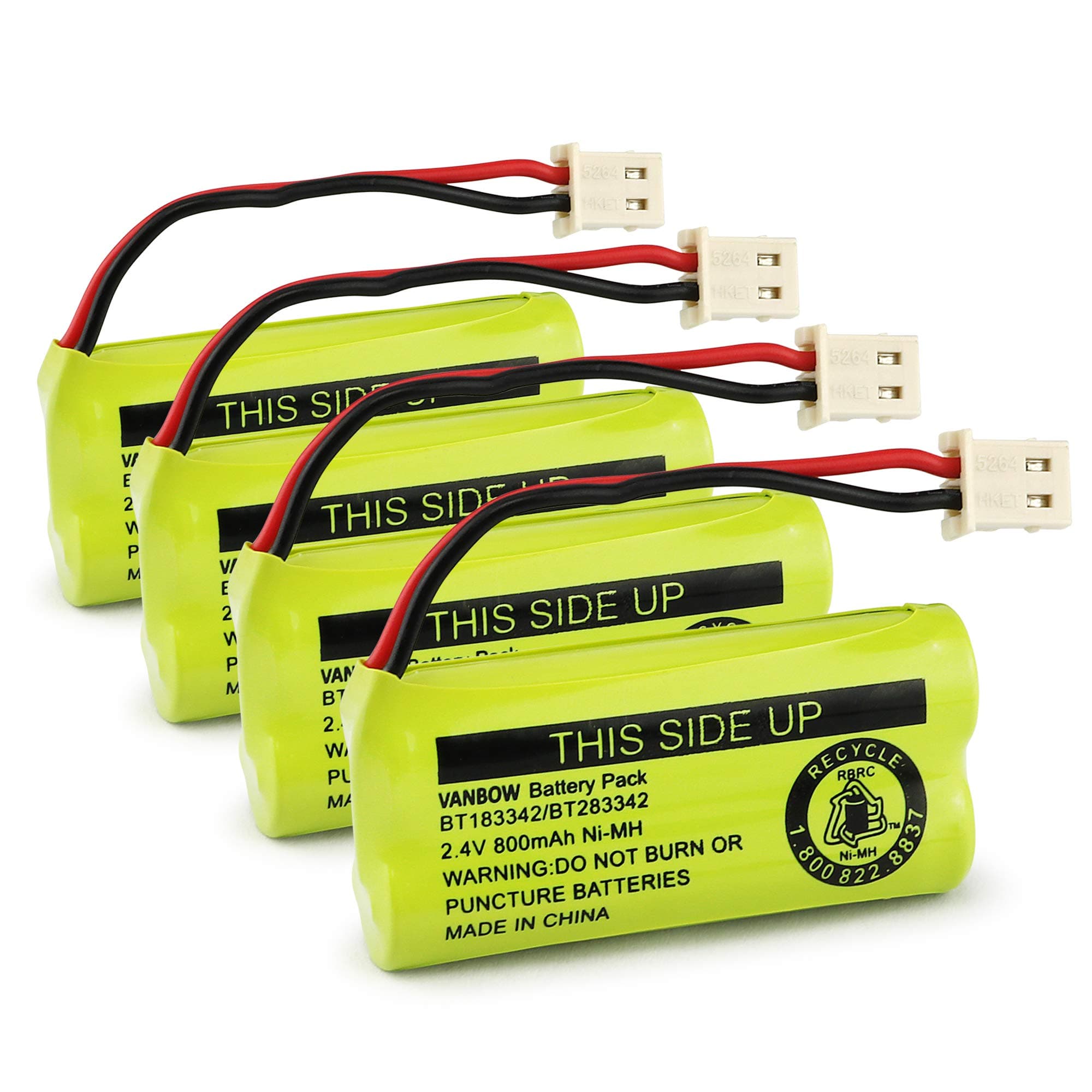 BT183342/BT283342 2.4V 800mAh Ni-MH Battery Pack, Compatible with AT&T VTech Cordless Phone Batteries BT166342/BT266342 BT162342/BT262342 CS6709 CS6609 CS6509 CS6409 EL52100 EL50003 (Pack 4)